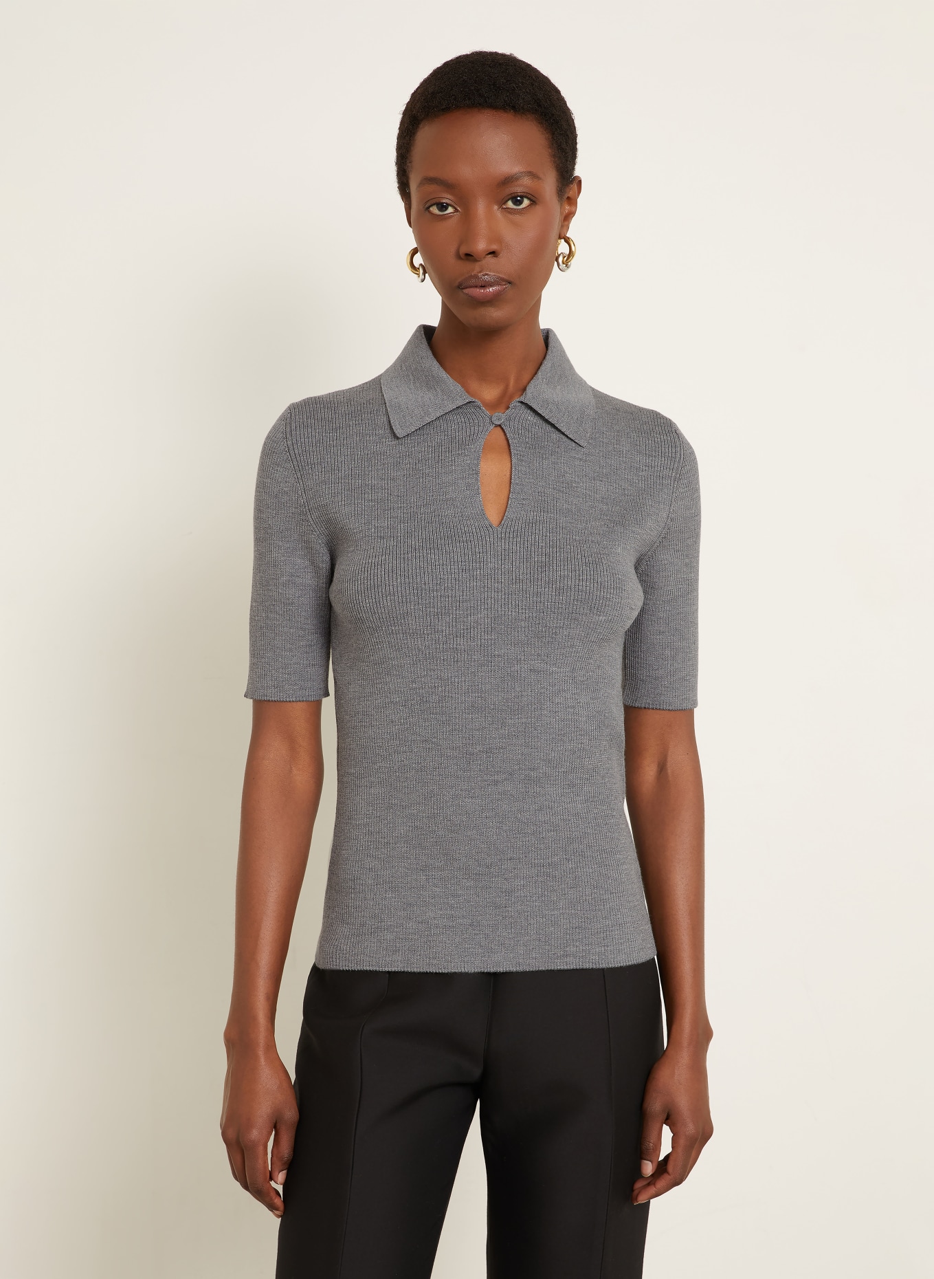 JIL SANDER knitted polo shirt: GRAY