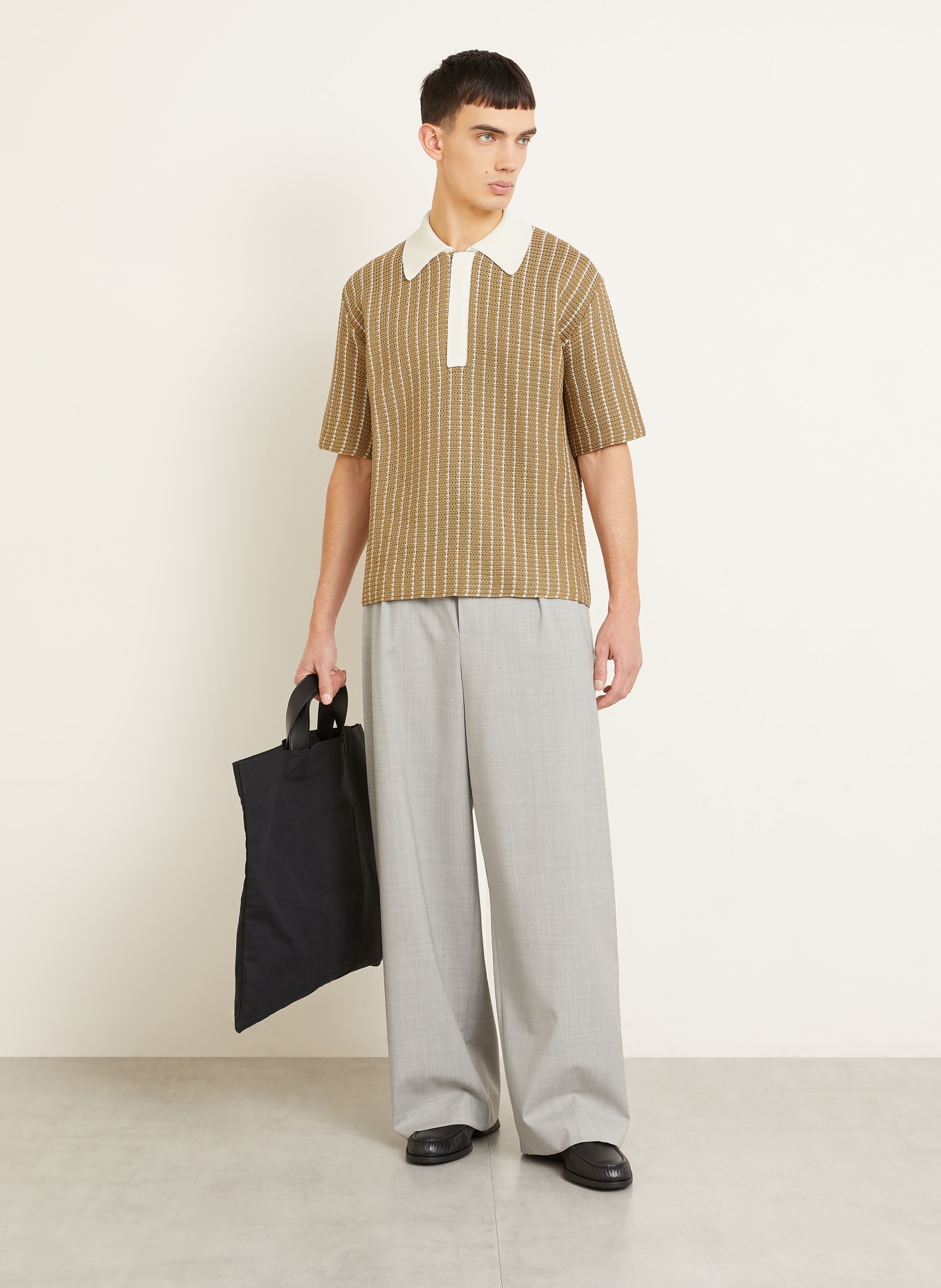 JIL SANDER Pletené polo tričko: VELBLOUDÍ / KRÉMOVÁ