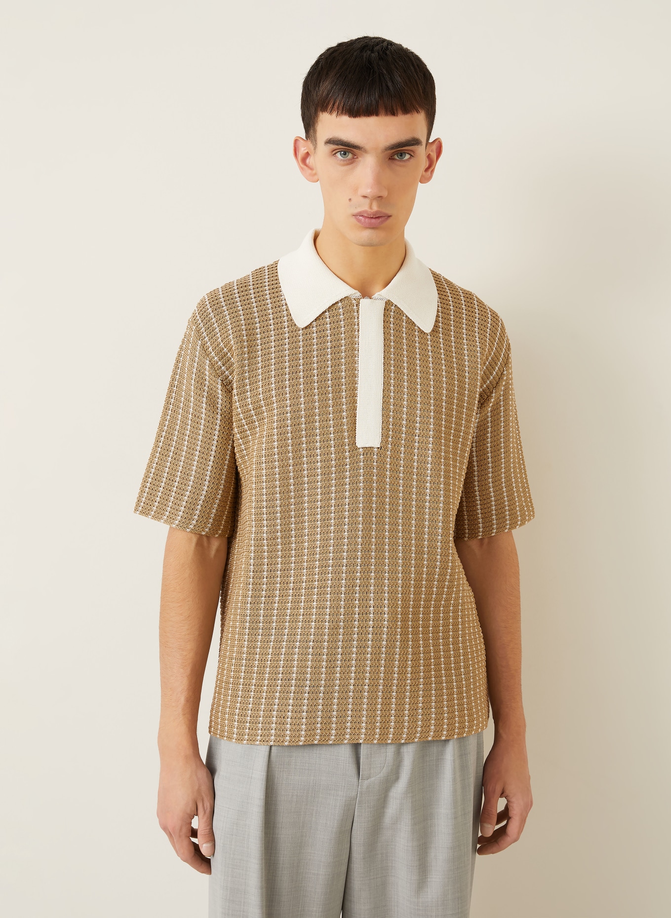 JIL SANDER Pletené polo tričko: VELBLOUDÍ / KRÉMOVÁ