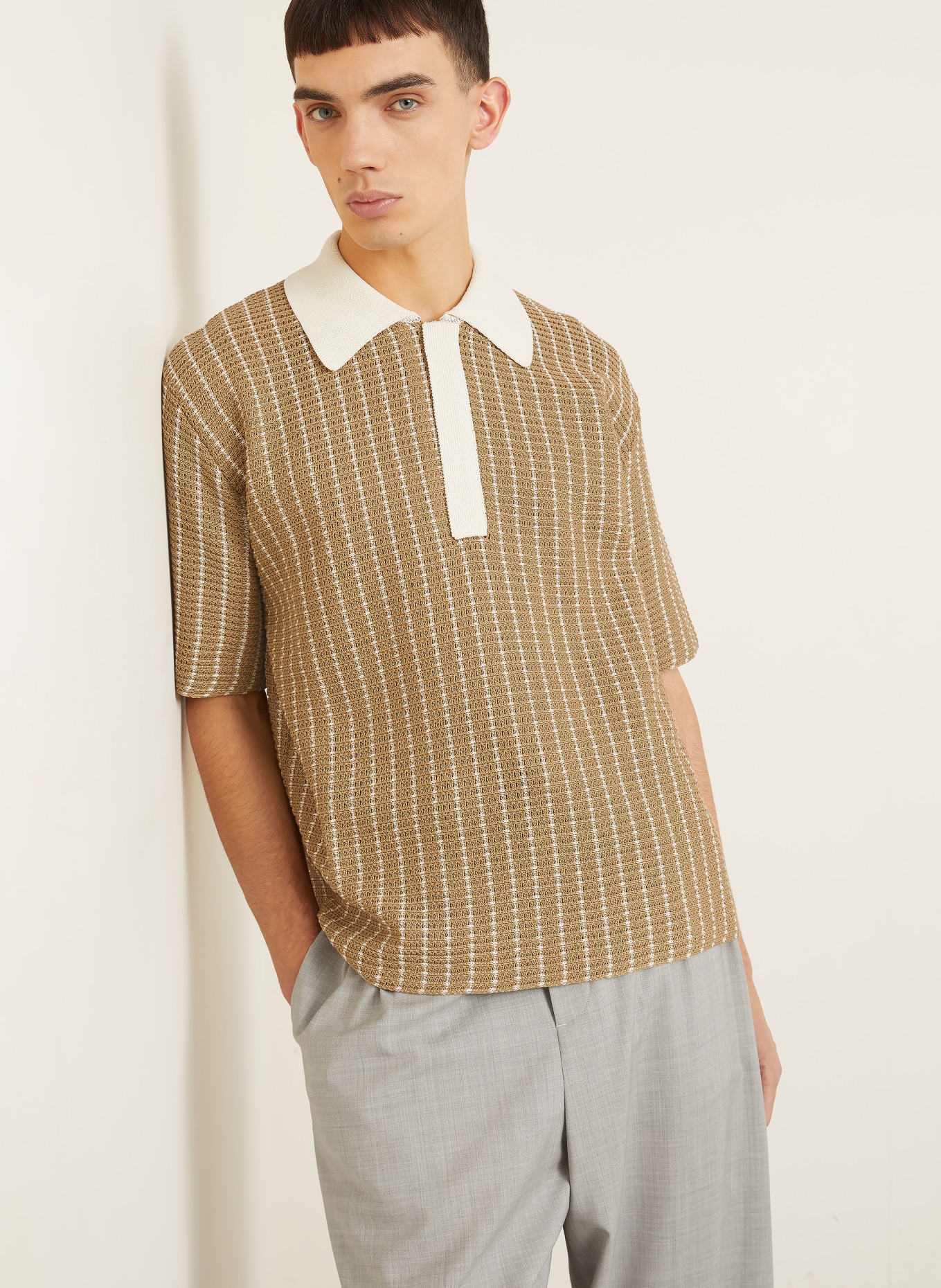 JIL SANDER Pletené polo tričko: VELBLOUDÍ / KRÉMOVÁ