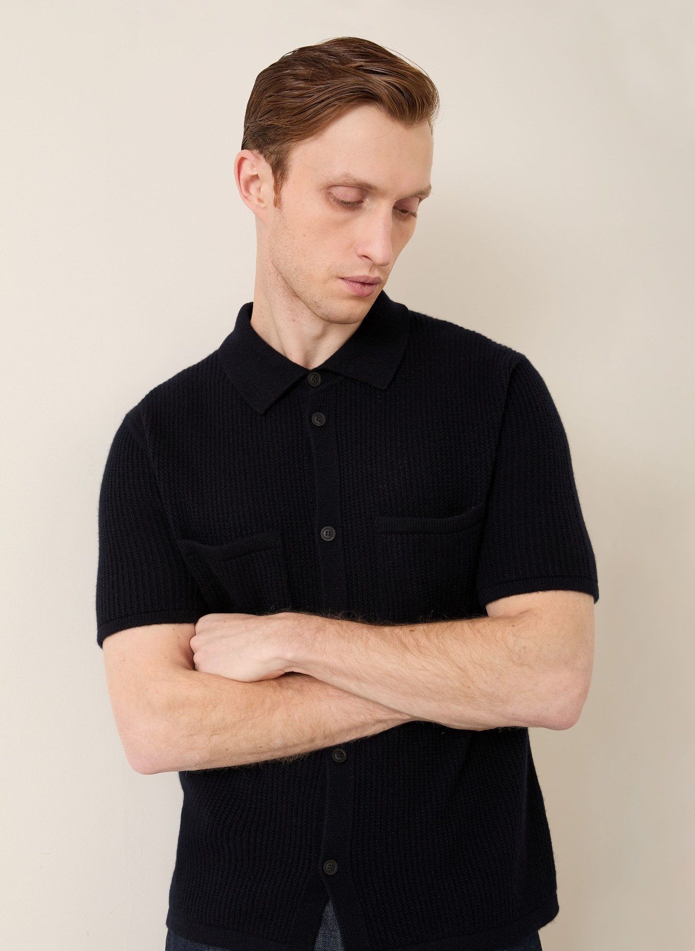 IRIS von ARNIM Strickhemd AURELIAN Comfort Fit aus Cashmere: DUNKELBLAU