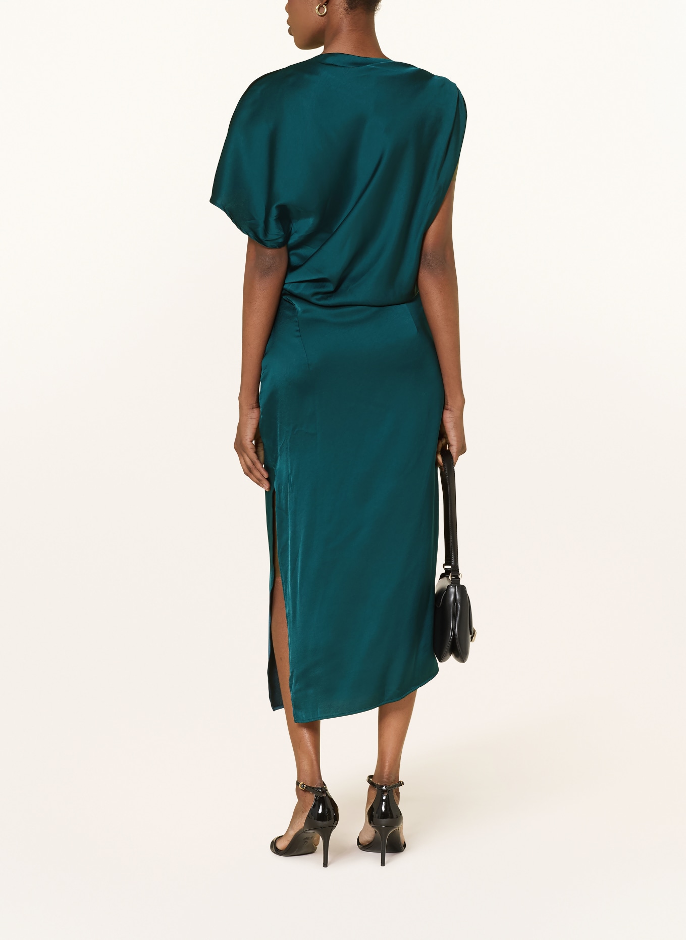 REISS Saténové šaty KENZIE: TMAVĚ ZELENÁ