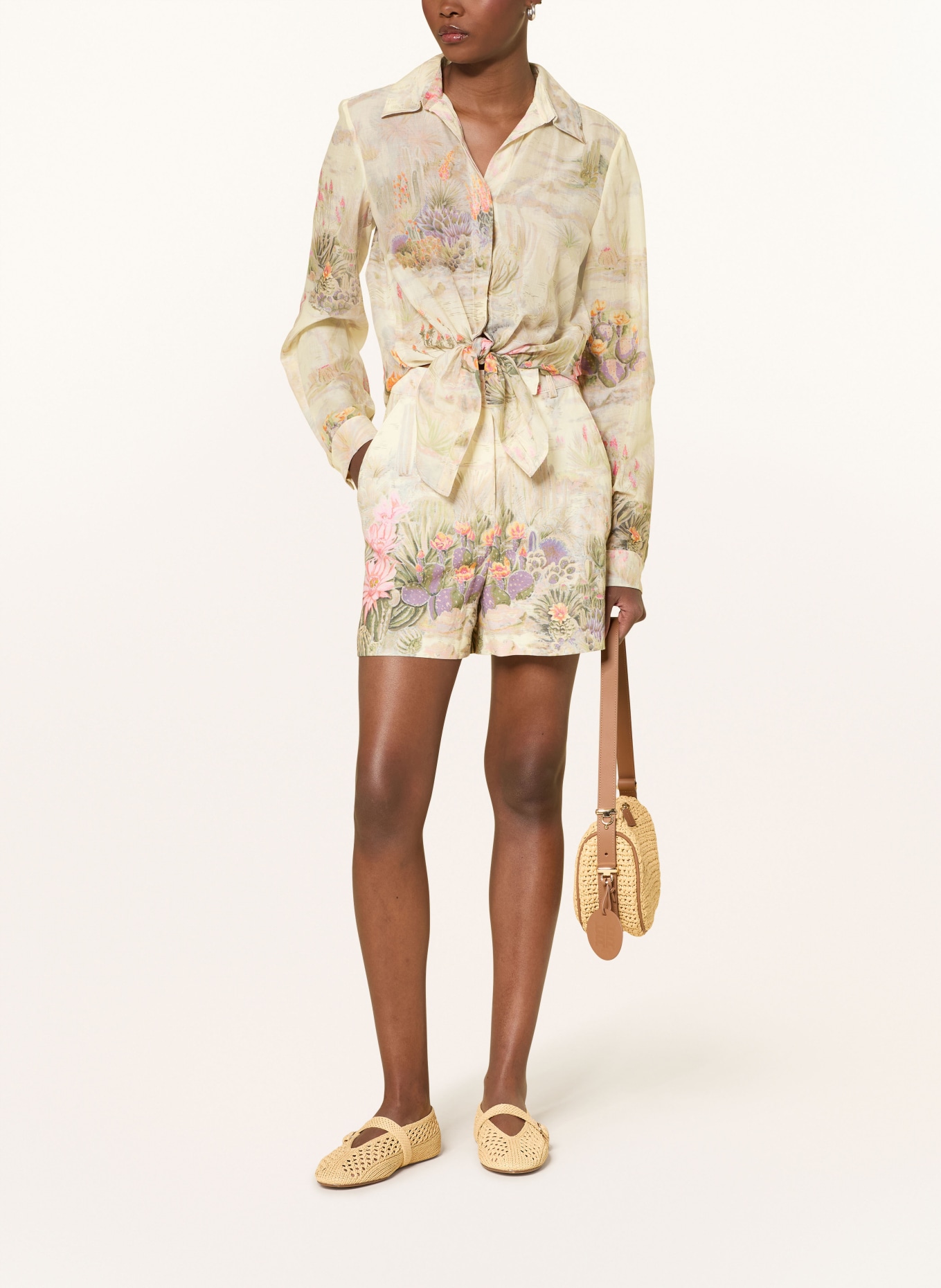 RIANI Shorts mit Leinen: HELLGELB / ORANGE / GRÜN