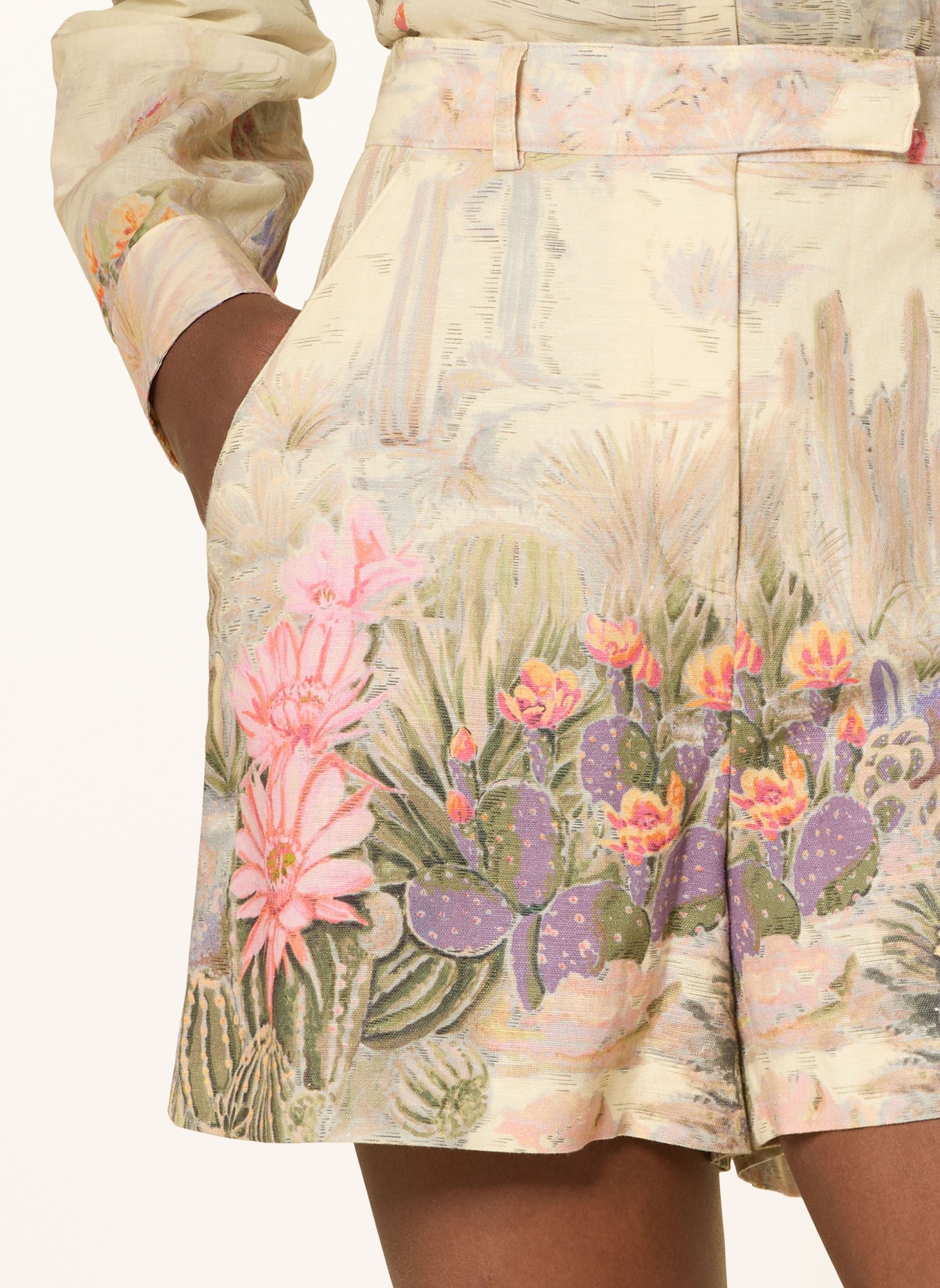 RIANI Shorts mit Leinen: HELLGELB / ORANGE / GRÜN