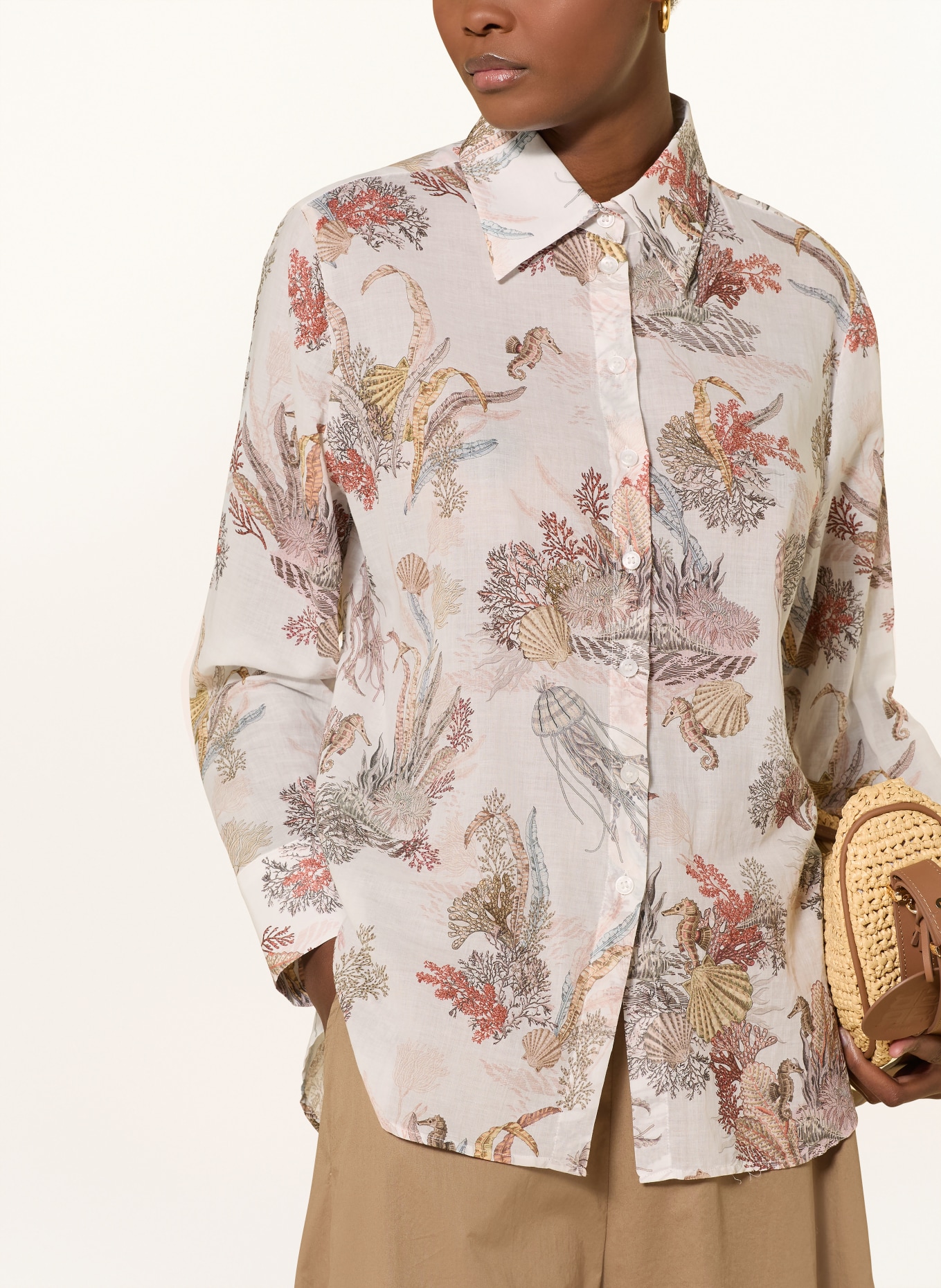 RIANI košile: BÍLÁ / HNĚDÁ / TMAVĚ ČERVENÁ