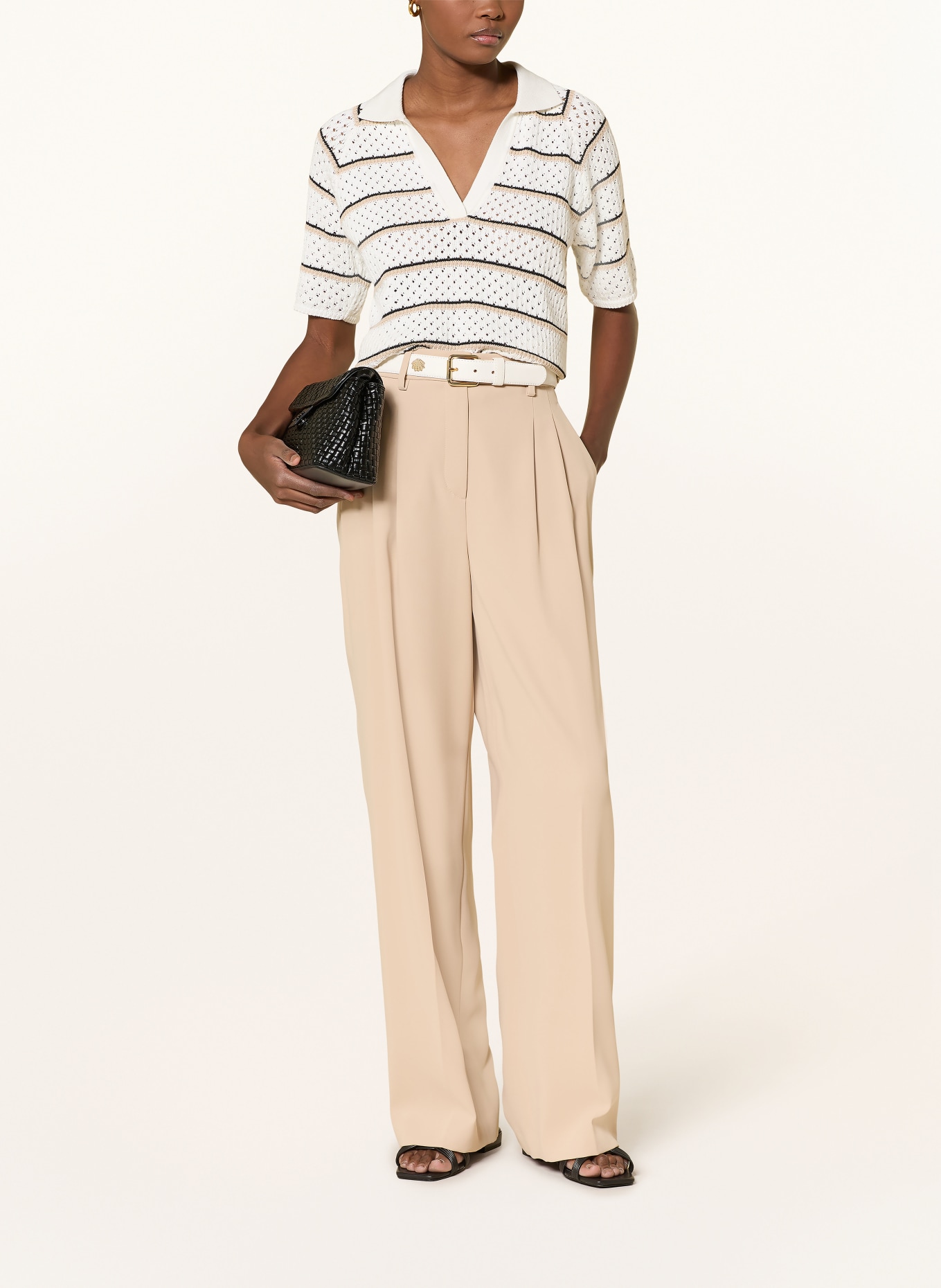 RIANI Strick-Poloshirt: WEISS / BEIGE / SCHWARZ