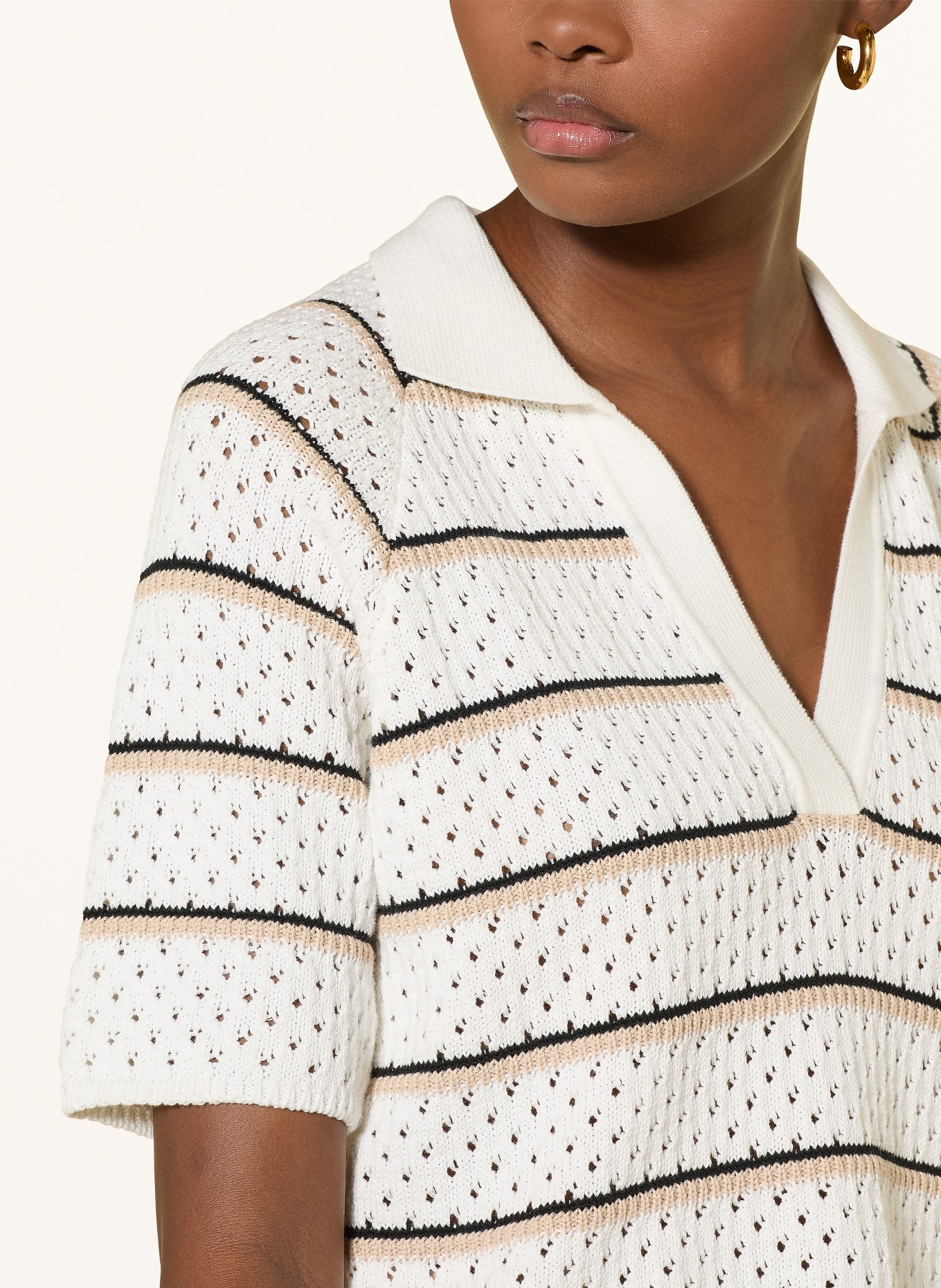 RIANI Strick-Poloshirt: WEISS / BEIGE / SCHWARZ