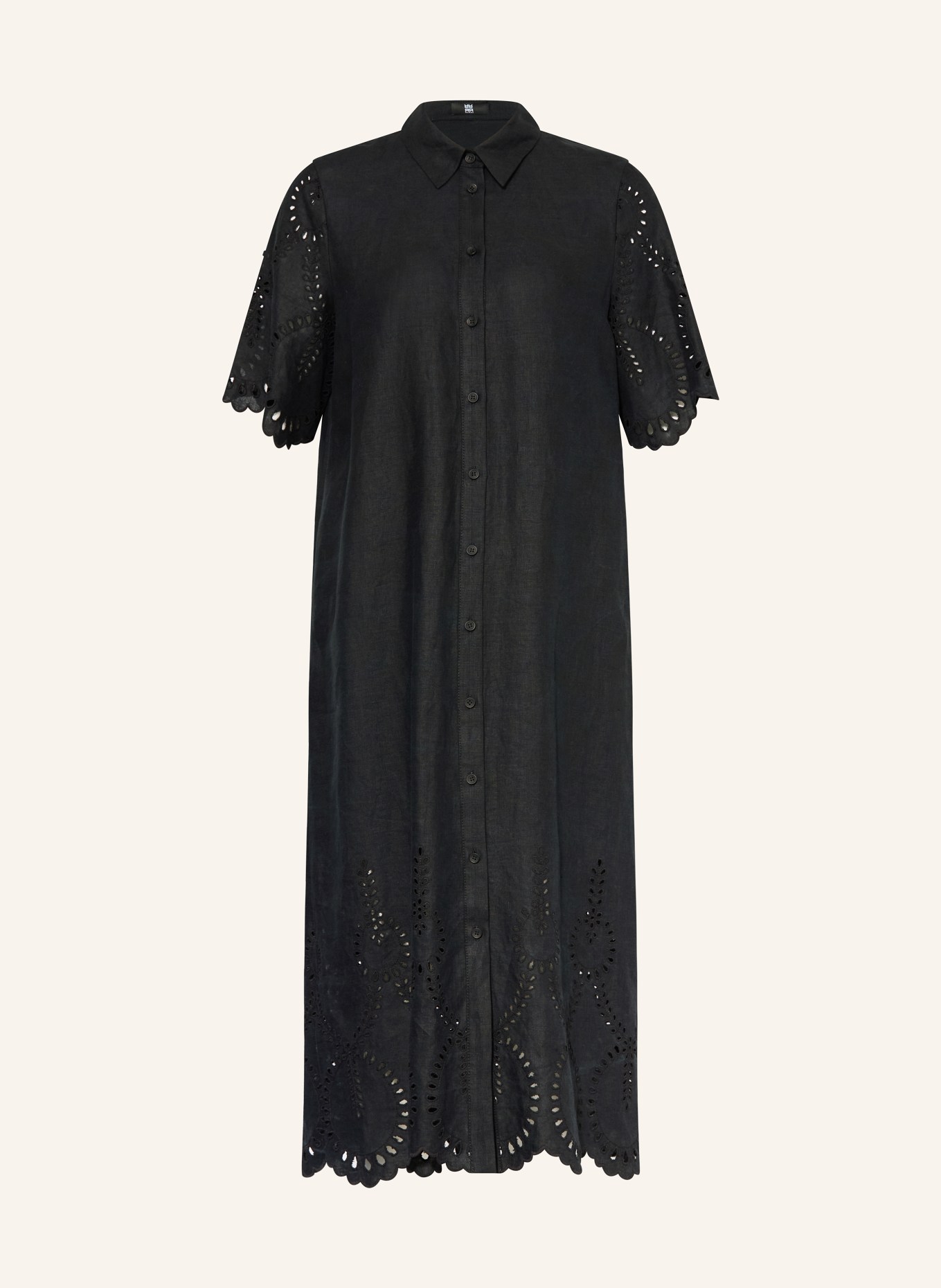 RIANI Linen shirt dress with eyelet lace: BLACK