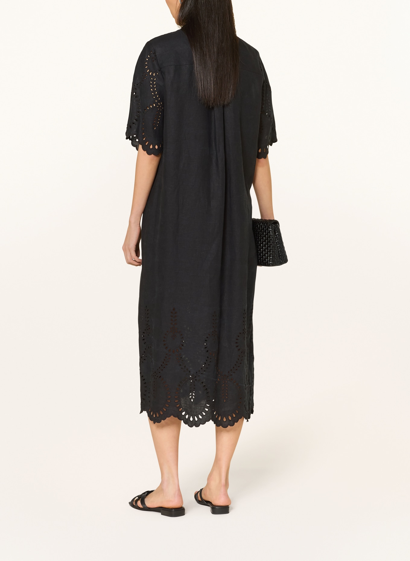 RIANI Linen shirt dress with eyelet lace: BLACK