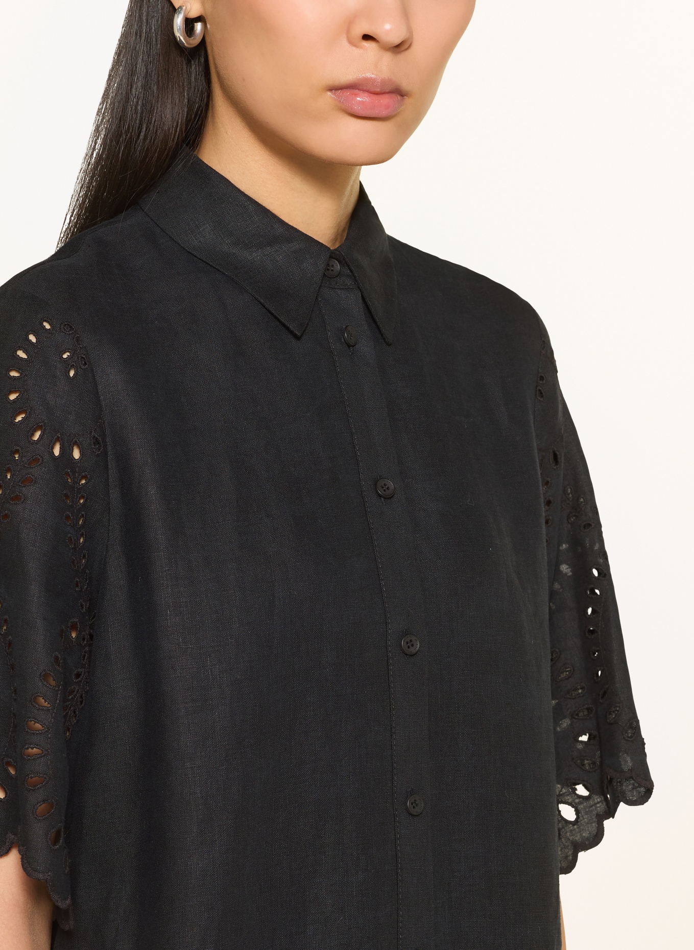 RIANI Linen shirt dress with eyelet lace: BLACK