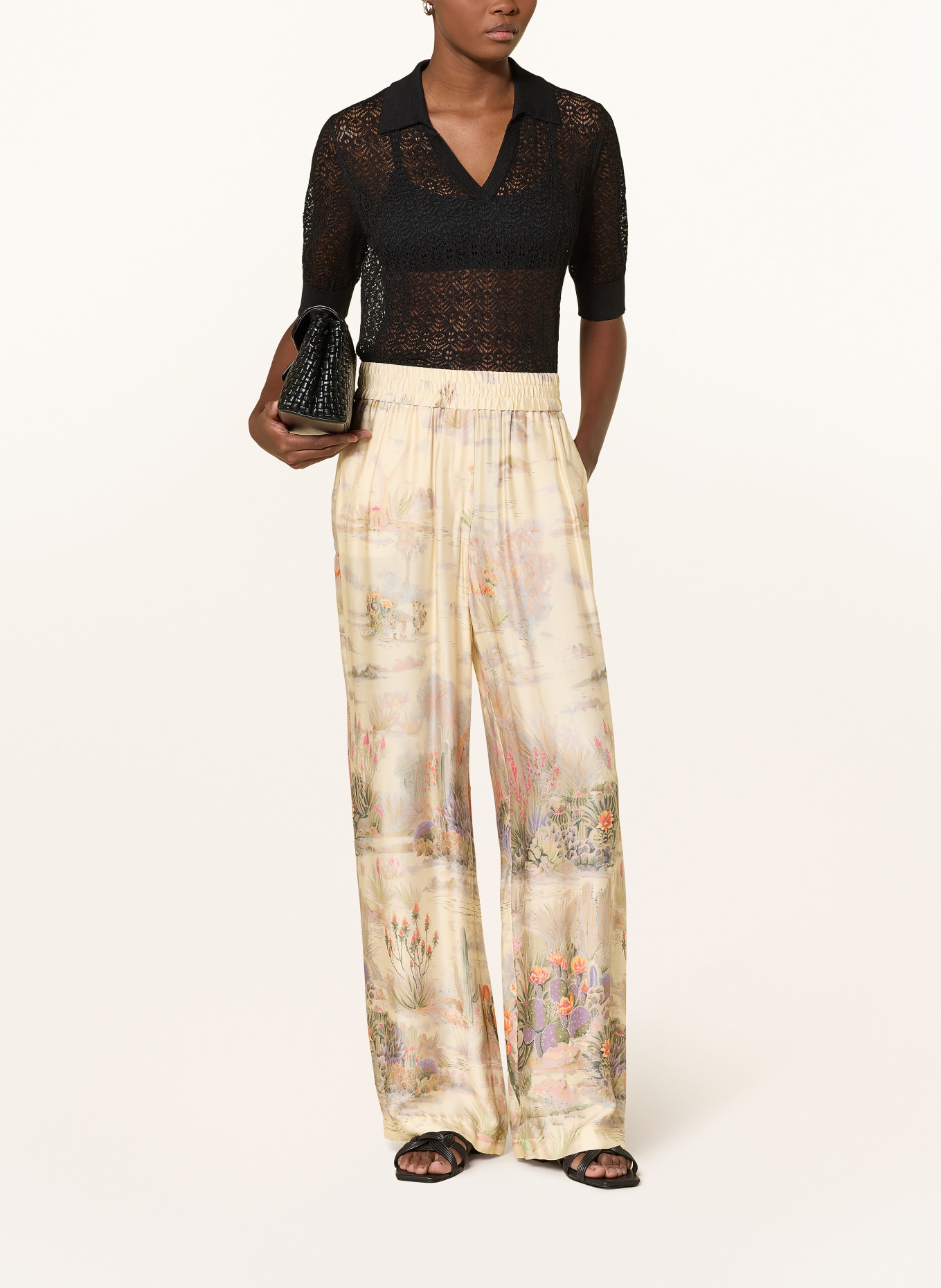 RIANI Polo tričko z perforované látky: ČERNÁ