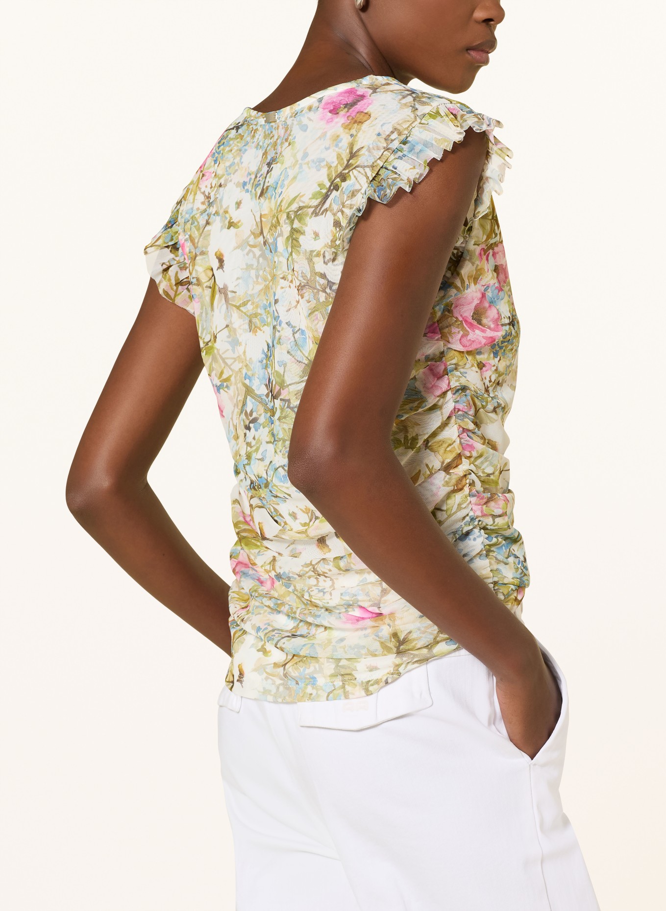 RIANI Top met mesh: OLIJF / ROZE / BLAUW