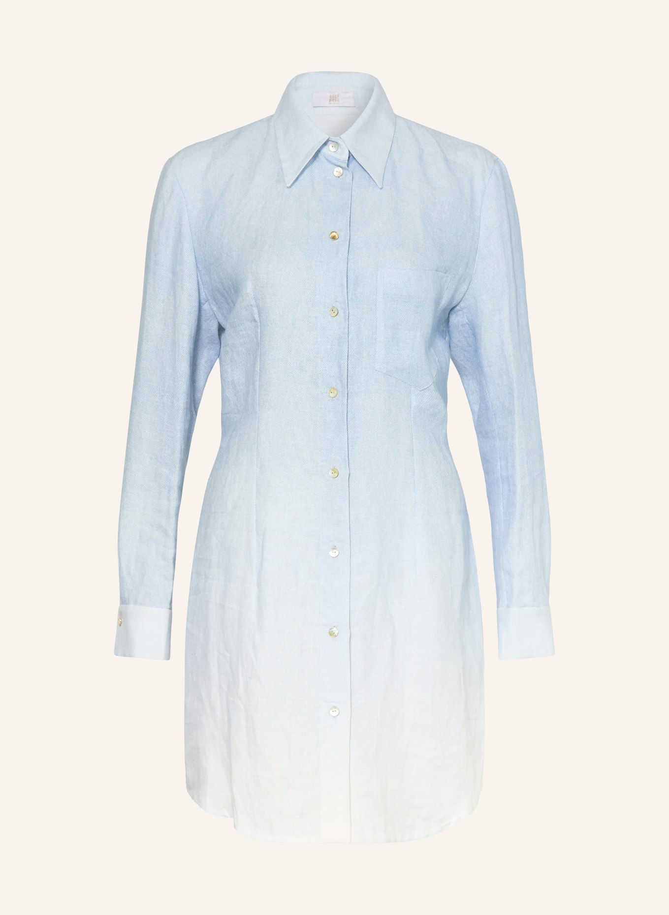 RIANI Hemdblusenkleid aus Leinen: HELLBLAU / WEISS