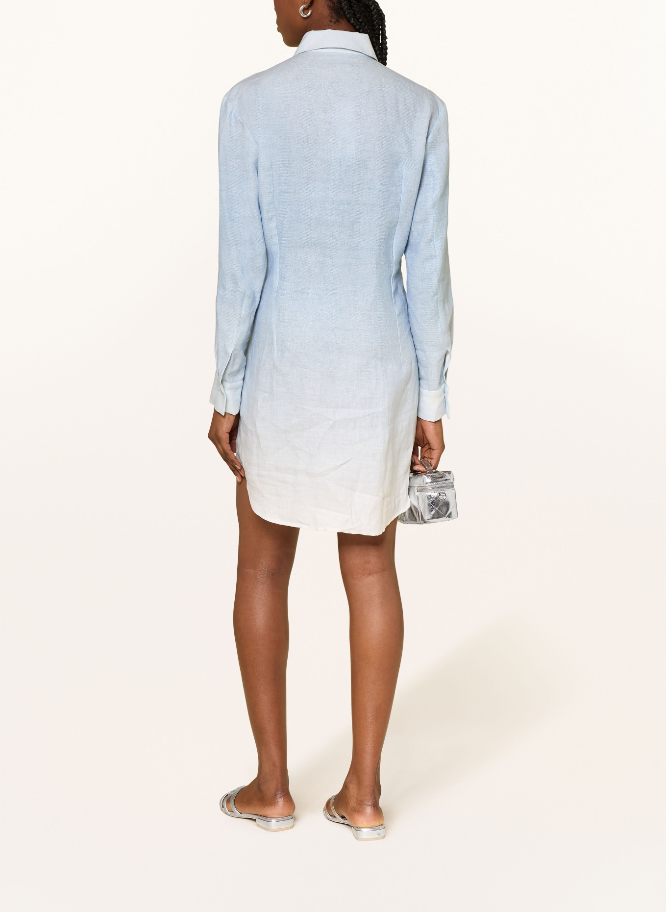 RIANI Hemdblusenkleid aus Leinen: HELLBLAU / WEISS