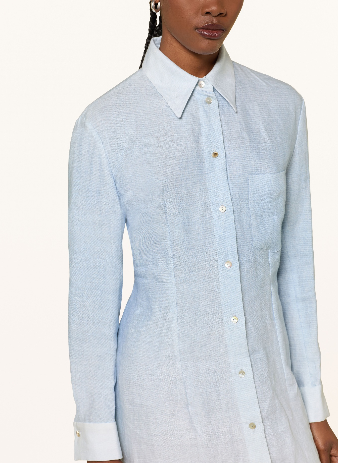 RIANI Hemdblusenkleid aus Leinen: HELLBLAU / WEISS