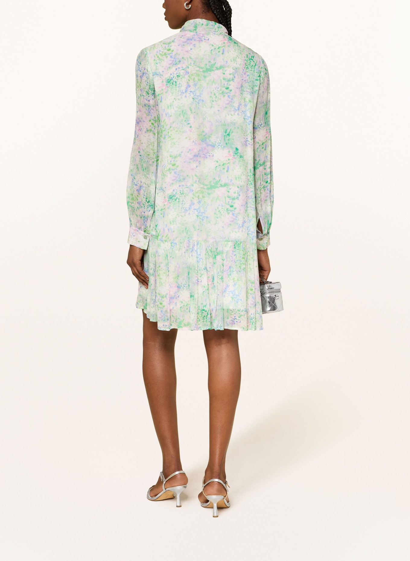 RIANI Schluppenkleid mit Rüschen: GRÜN / LILA / BLAU