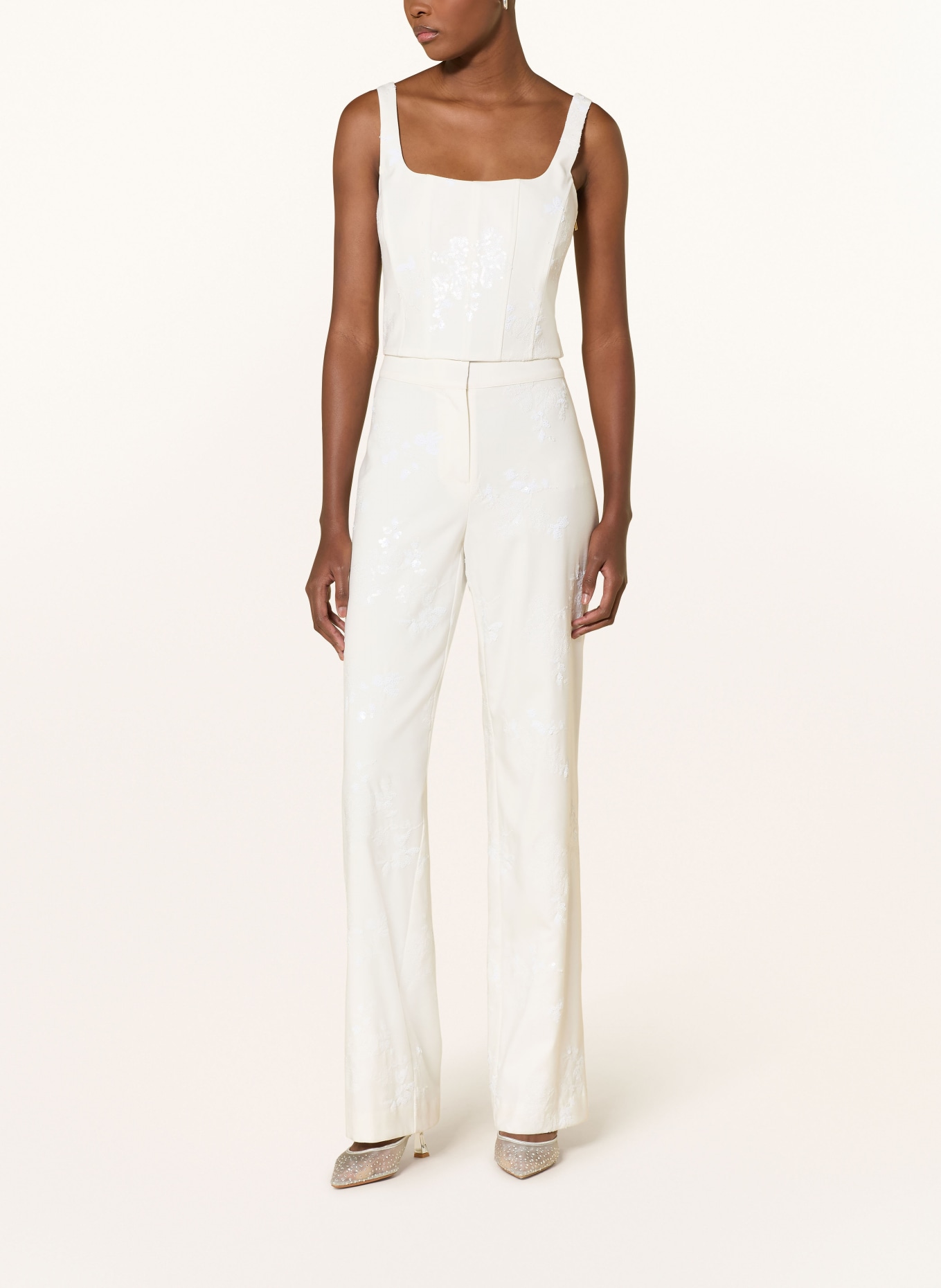 RIANI Cropped-Top mit Pailletten: ECRU