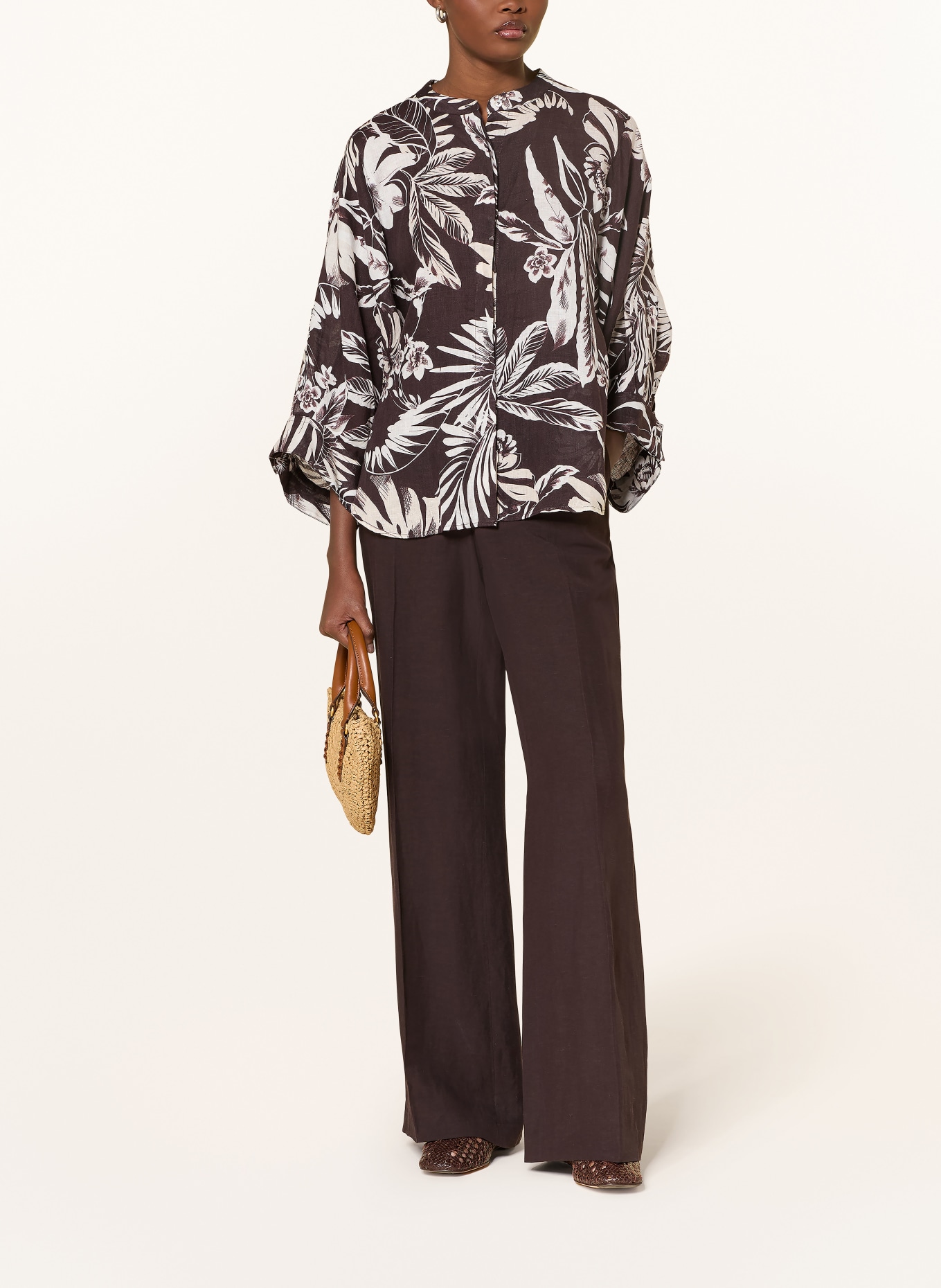 van Laack linen blouse: DARK BROWN / BEIGE / WHITE