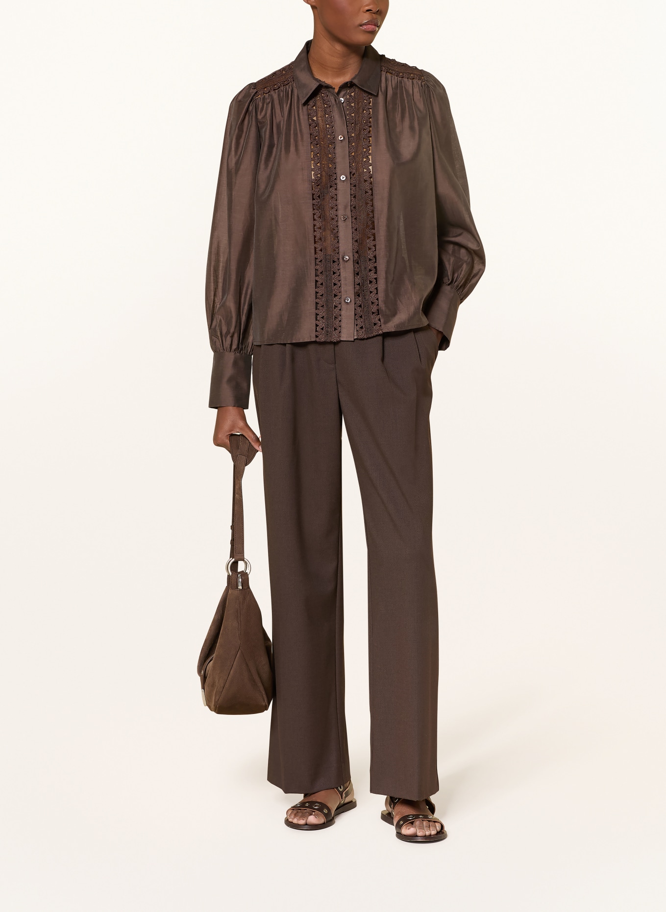 van Laack Hemdbluse VL-ALWIA-PB mit Spitze: DUNKELBRAUN