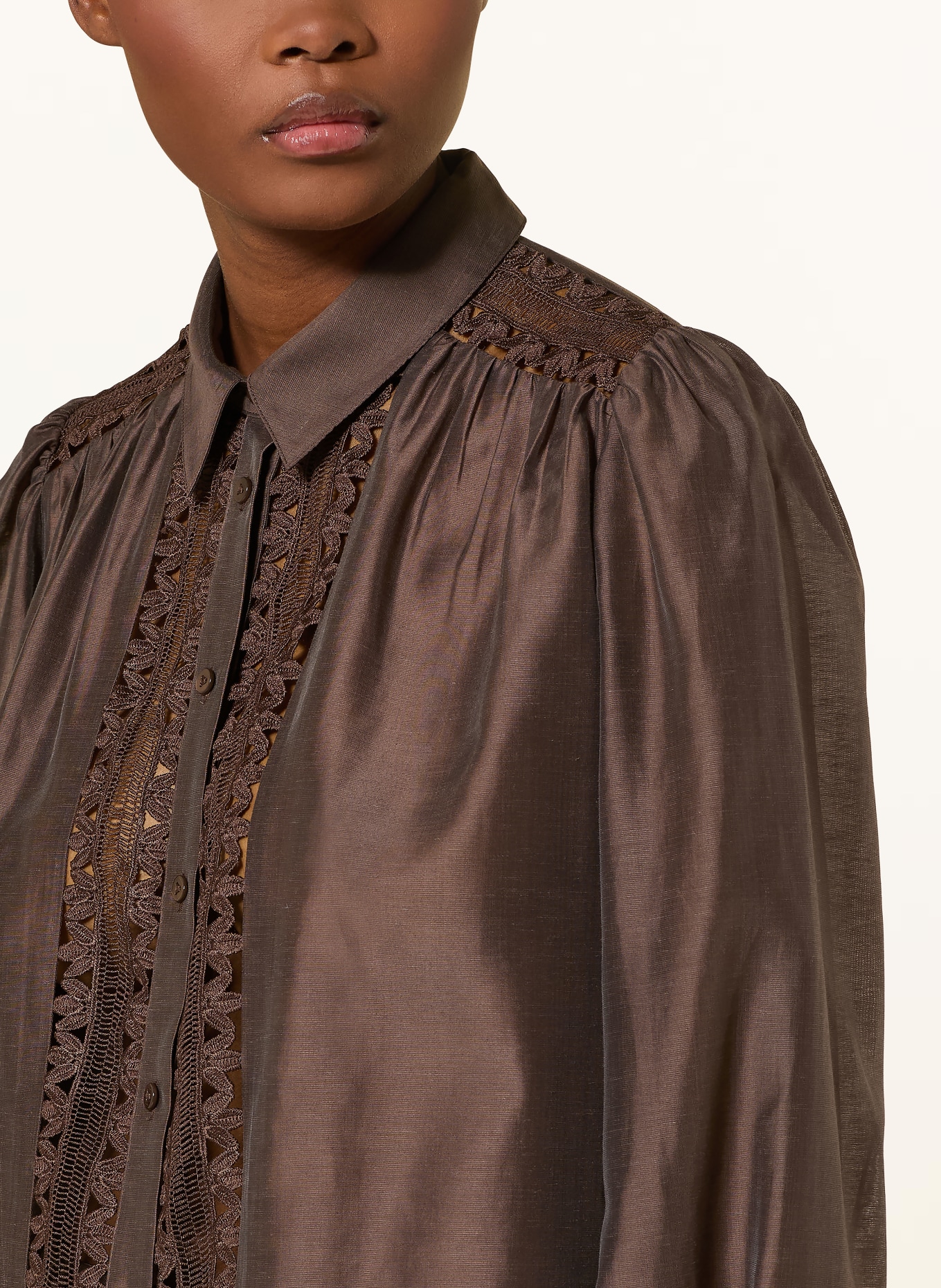 van Laack Hemdbluse VL-ALWIA-PB mit Spitze: DUNKELBRAUN