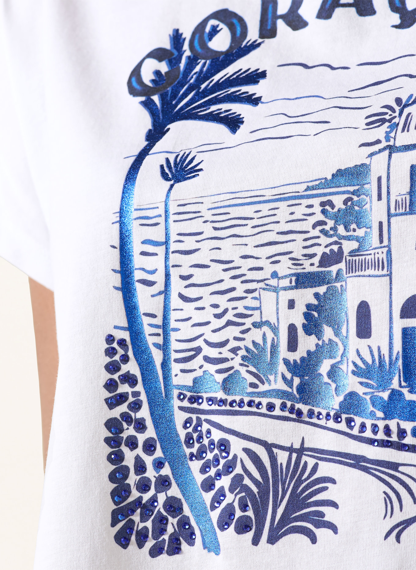 darling harbour T-shirt met strass-steentjes: WHITE