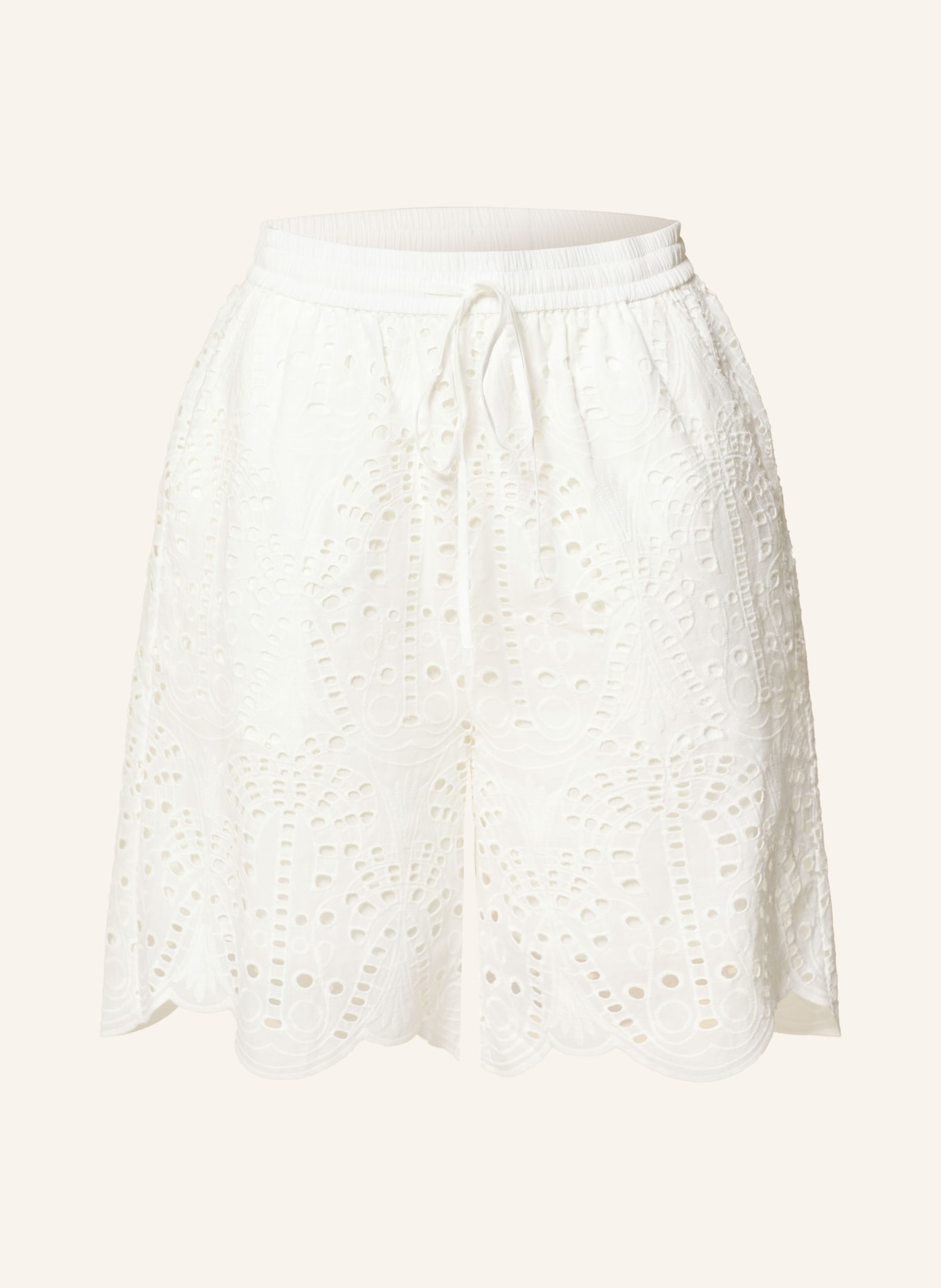darling harbour Shorts with eyelet lace: WHITE