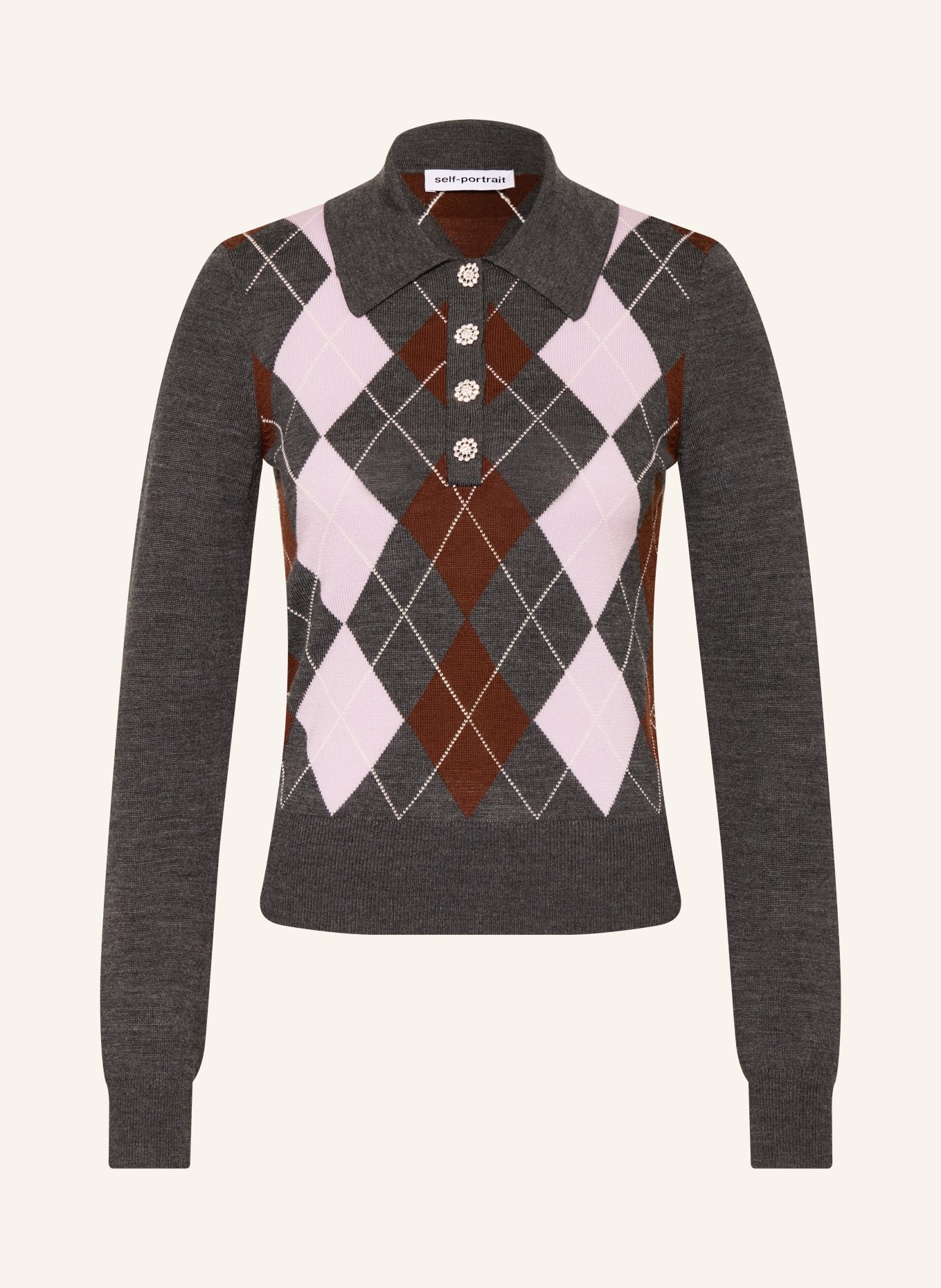 self-portrait Pullover mit Schmucksteinen: DUNKELGRAU / BRAUN / HELLROSA