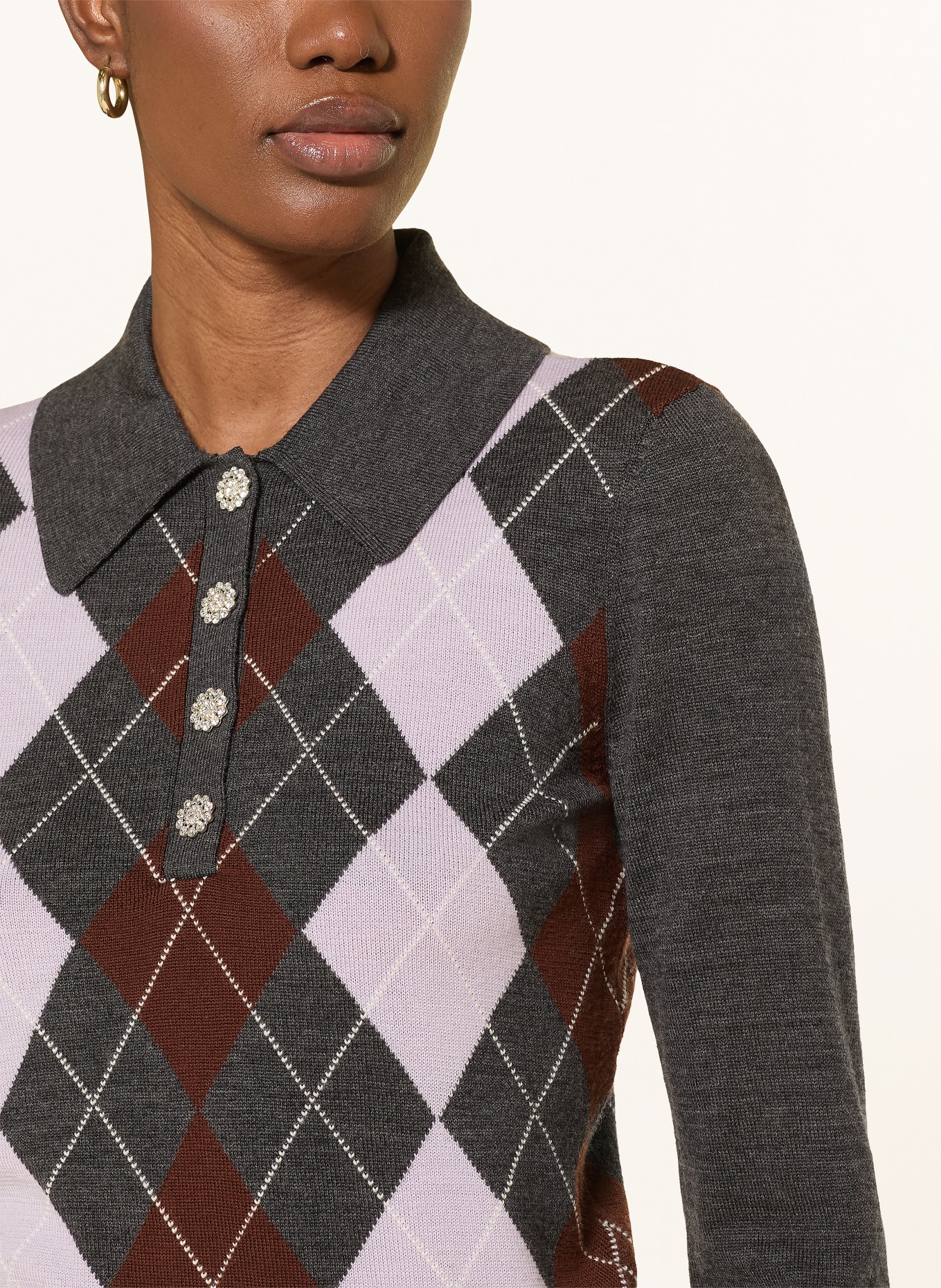 self-portrait Pullover mit Schmucksteinen: DUNKELGRAU / BRAUN / HELLROSA