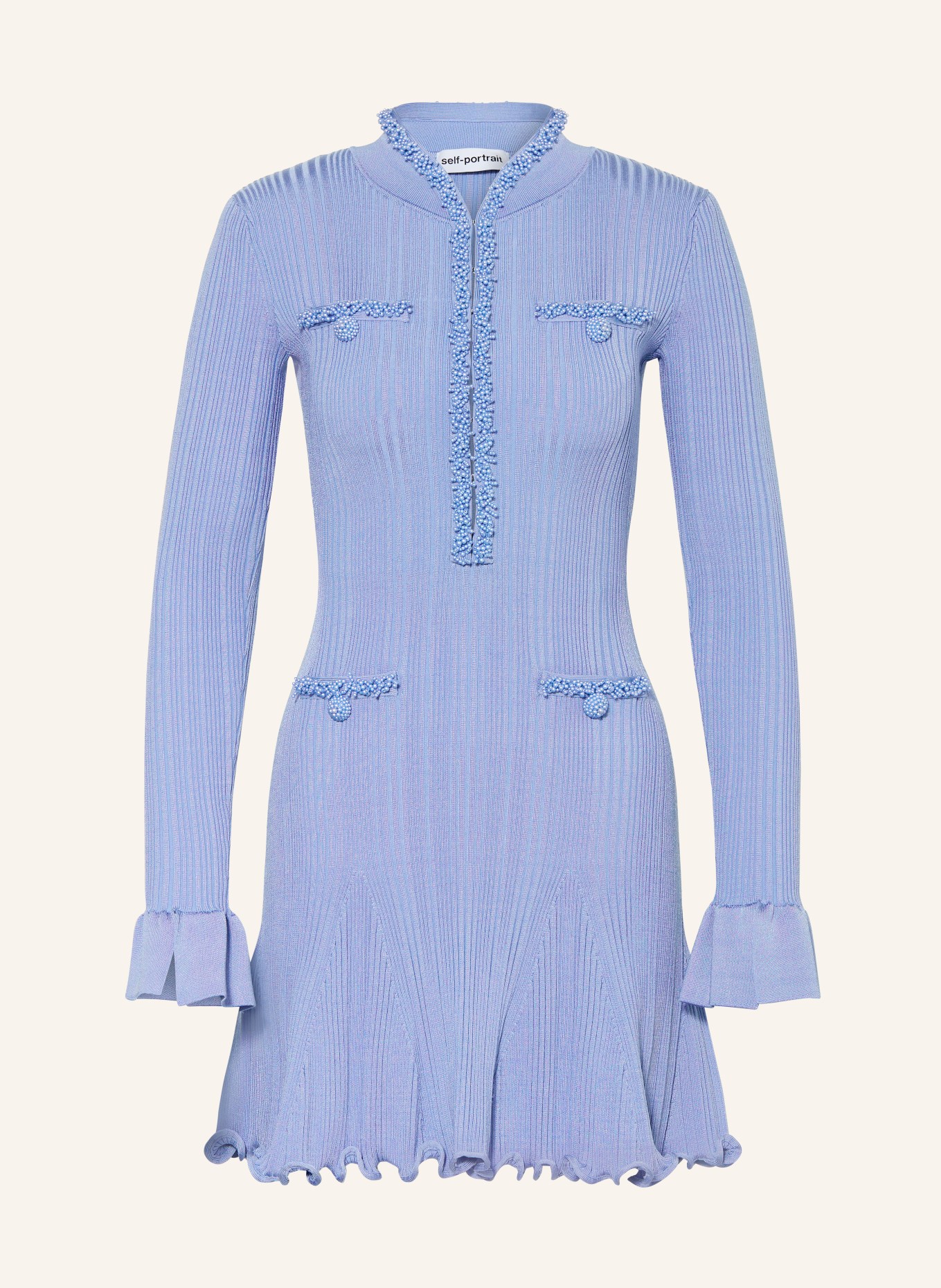 self-portrait Strickkleid mit Schmuckperlen: HELLBLAU