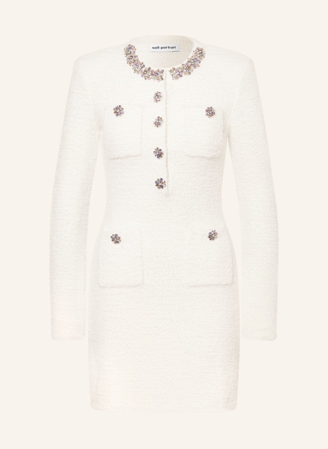 self-portrait Tweed dress with decorative gems: ECRU