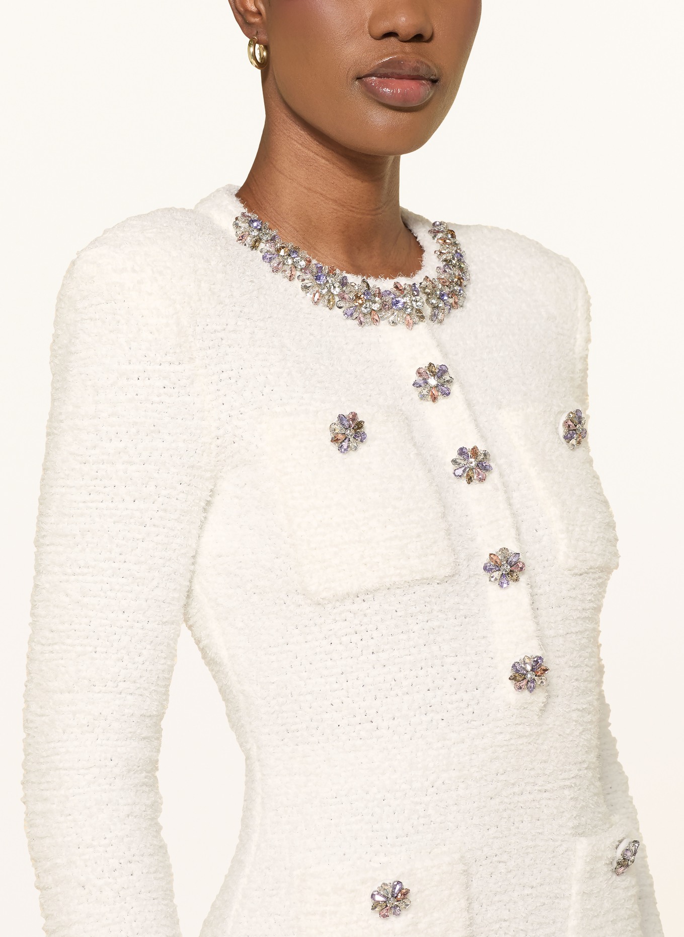 self-portrait Tweed dress with decorative gems: ECRU