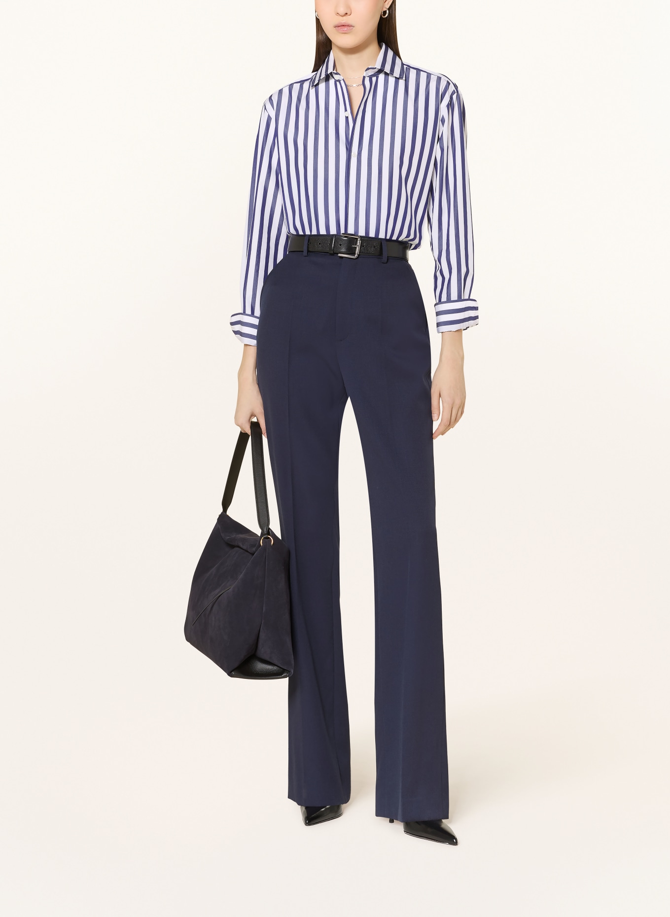 RALPH LAUREN Collection Hemdbluse: WEISS / DUNKELBLAU