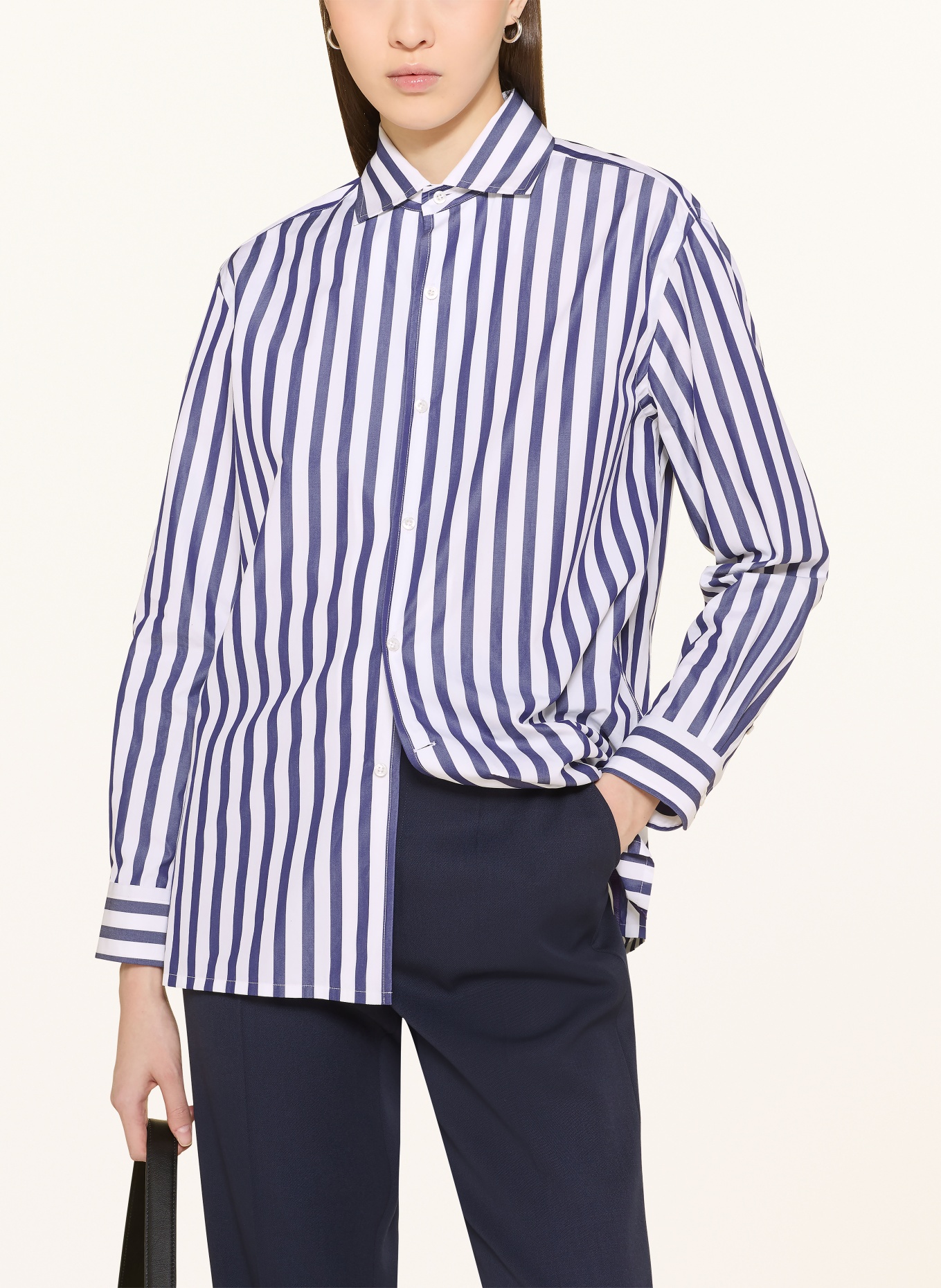 RALPH LAUREN Collection Hemdbluse: WEISS / DUNKELBLAU