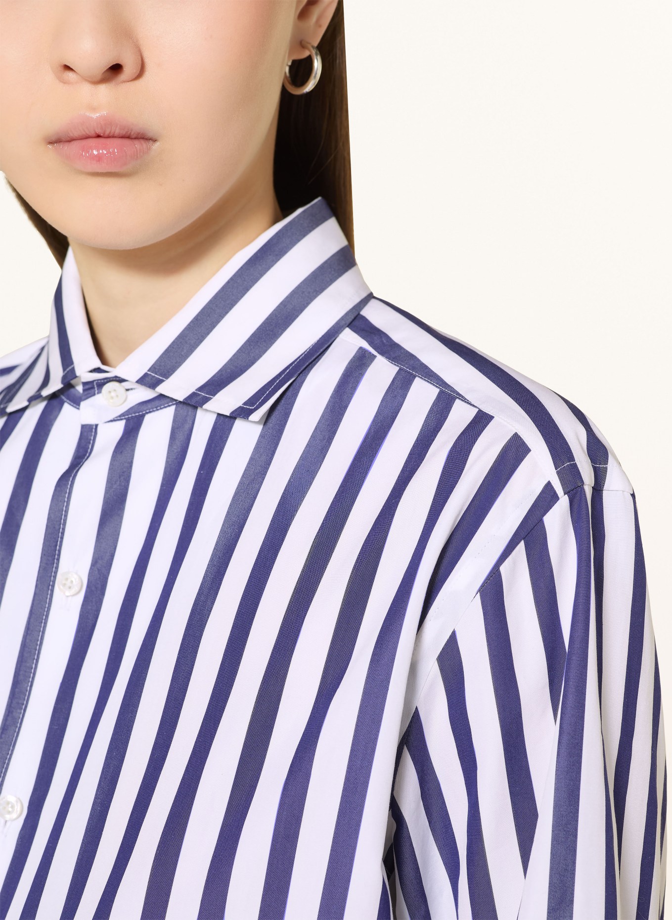 RALPH LAUREN Collection Hemdbluse: WEISS / DUNKELBLAU