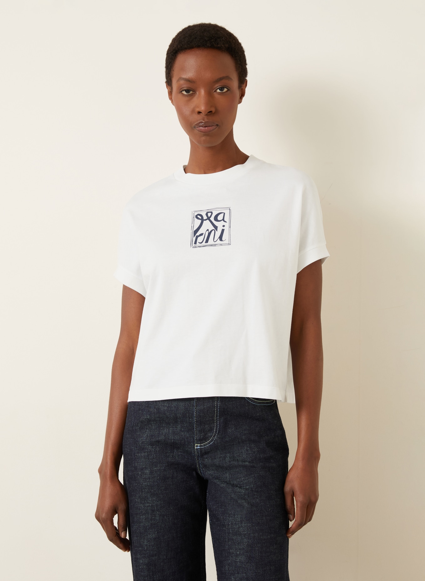 MARNI T-shirt: WHITE / DARK BLUE