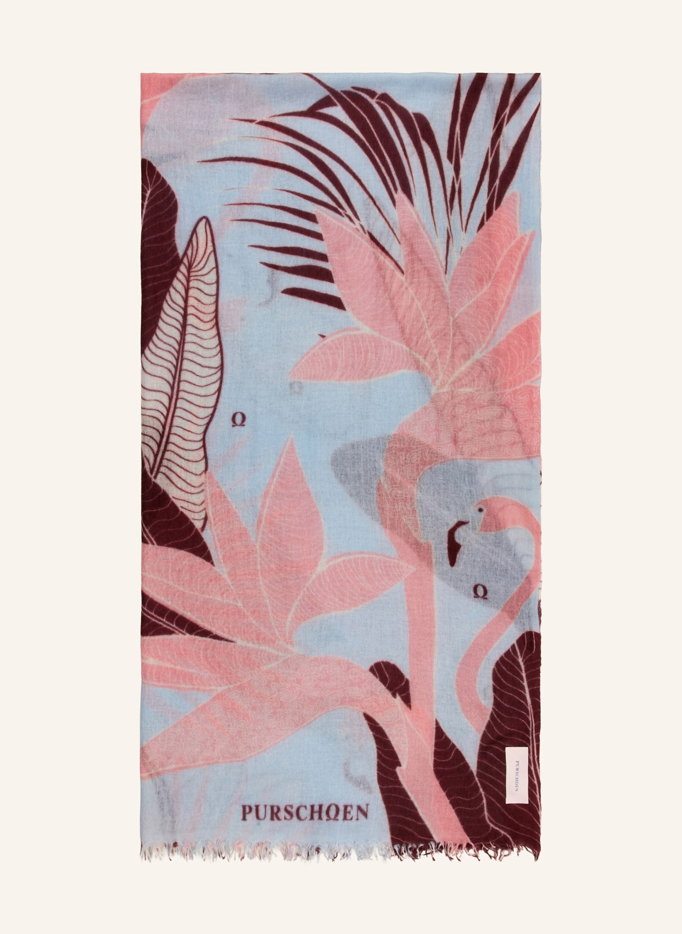 PURSCHOEN Cashmere scarf FLAMINGO: BLUE GRAY / PINK / DARK RED