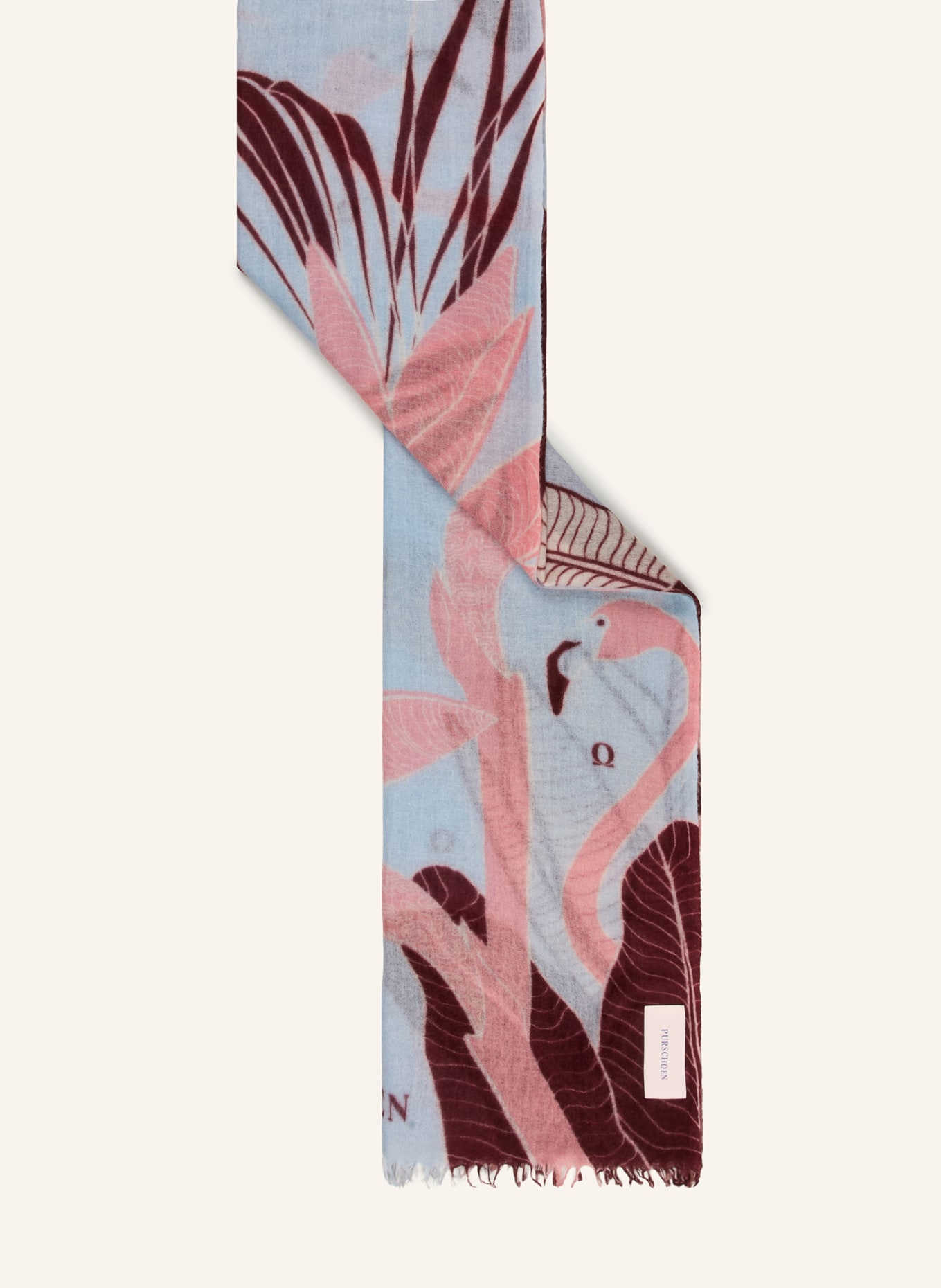 PURSCHOEN Cashmere scarf FLAMINGO: BLUE GRAY / PINK / DARK RED