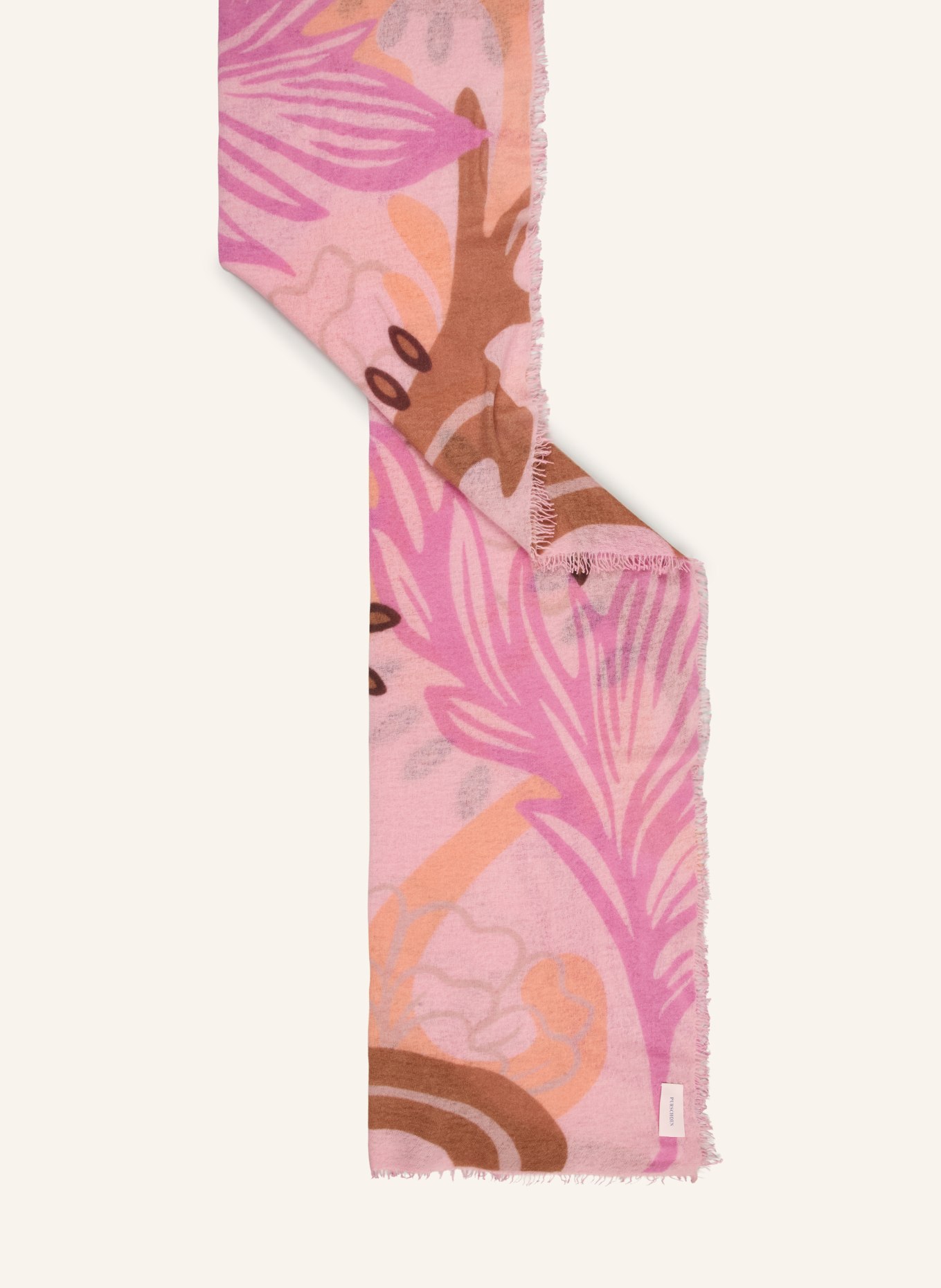 PURSCHOEN Cashmere scarf FLOWER PRINT: PINK / BROWN / PINK