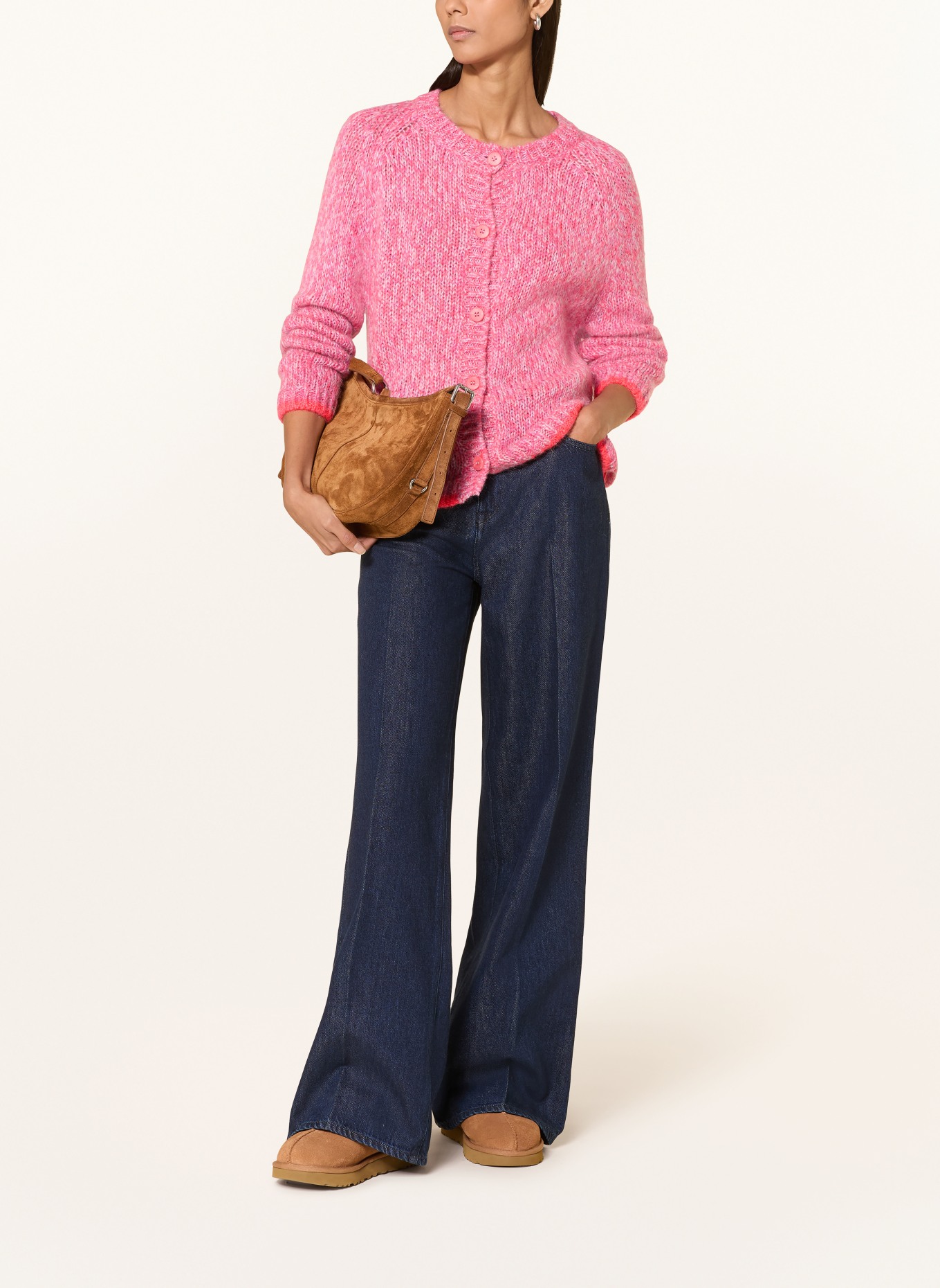 Smith & Soul Strickjacke mit Mohair: PINK / HELLGRAU