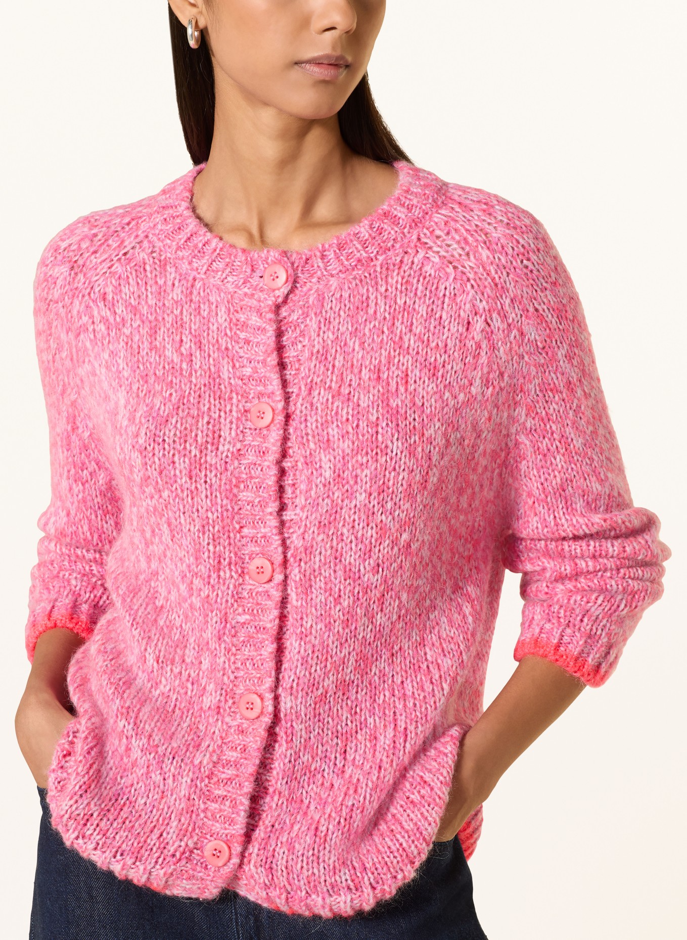 Smith & Soul Strickjacke mit Mohair: PINK / HELLGRAU