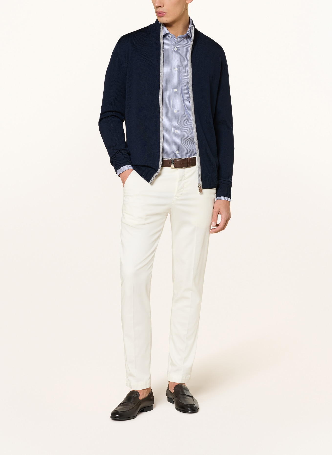 Stenströms Strickjacke aus Merinowolle: DUNKELBLAU / GRAU