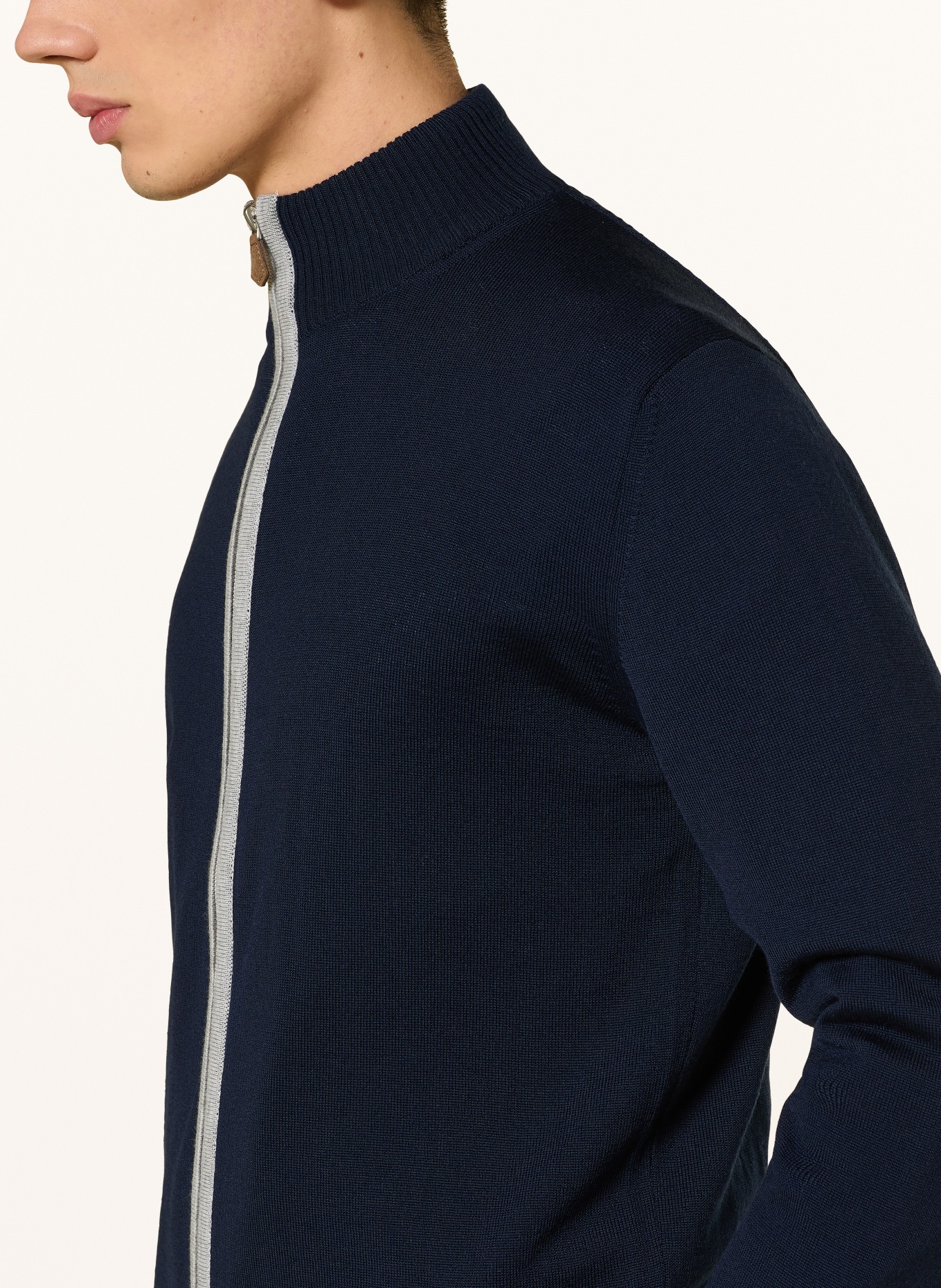 Stenströms Strickjacke aus Merinowolle: DUNKELBLAU / GRAU