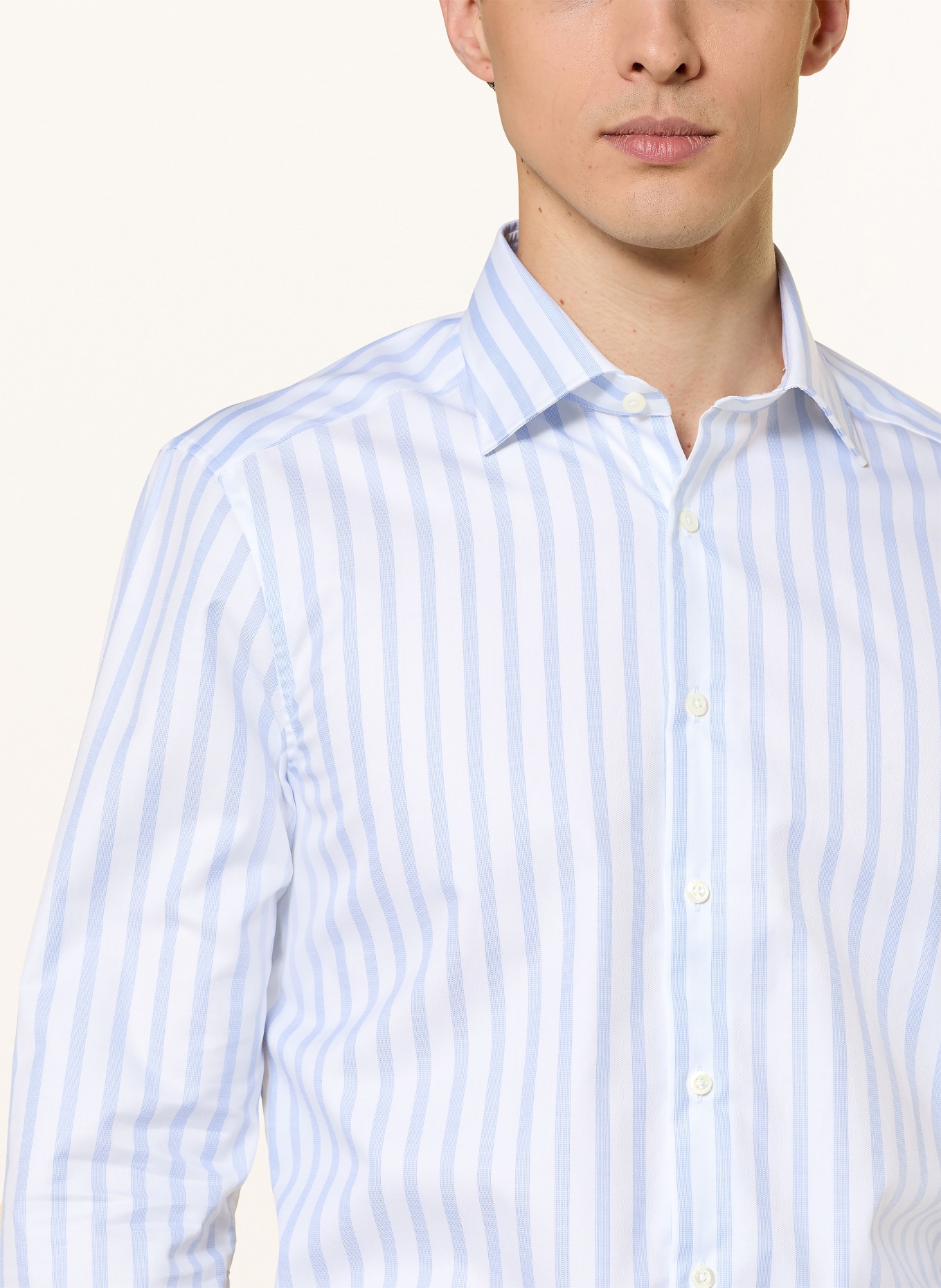 Stenströms Slimline Fit Shirt: WHITE / LIGHT BLUE