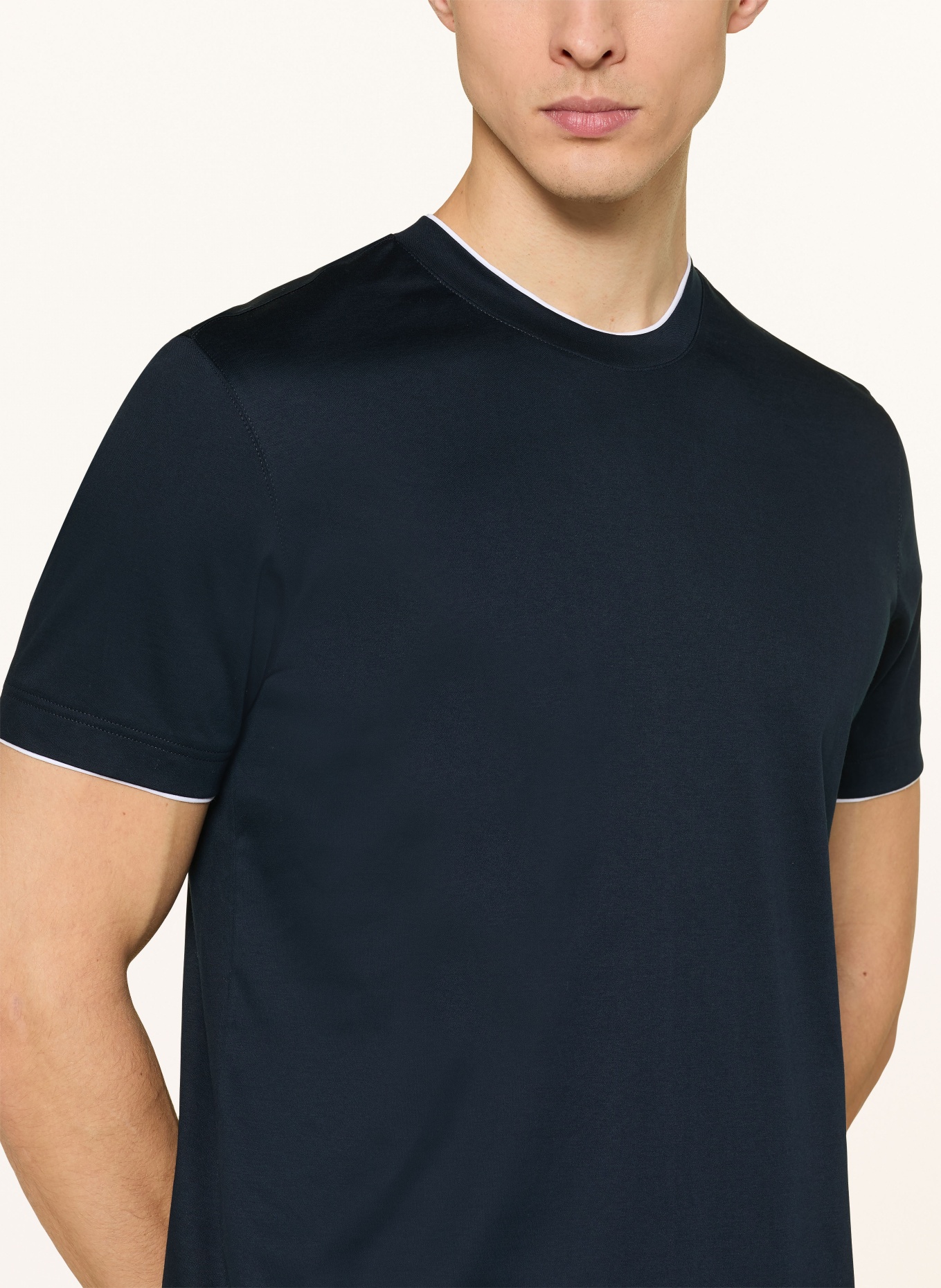 van Laack T-shirt VL-PIOS-F: DARK BLUE / WHITE