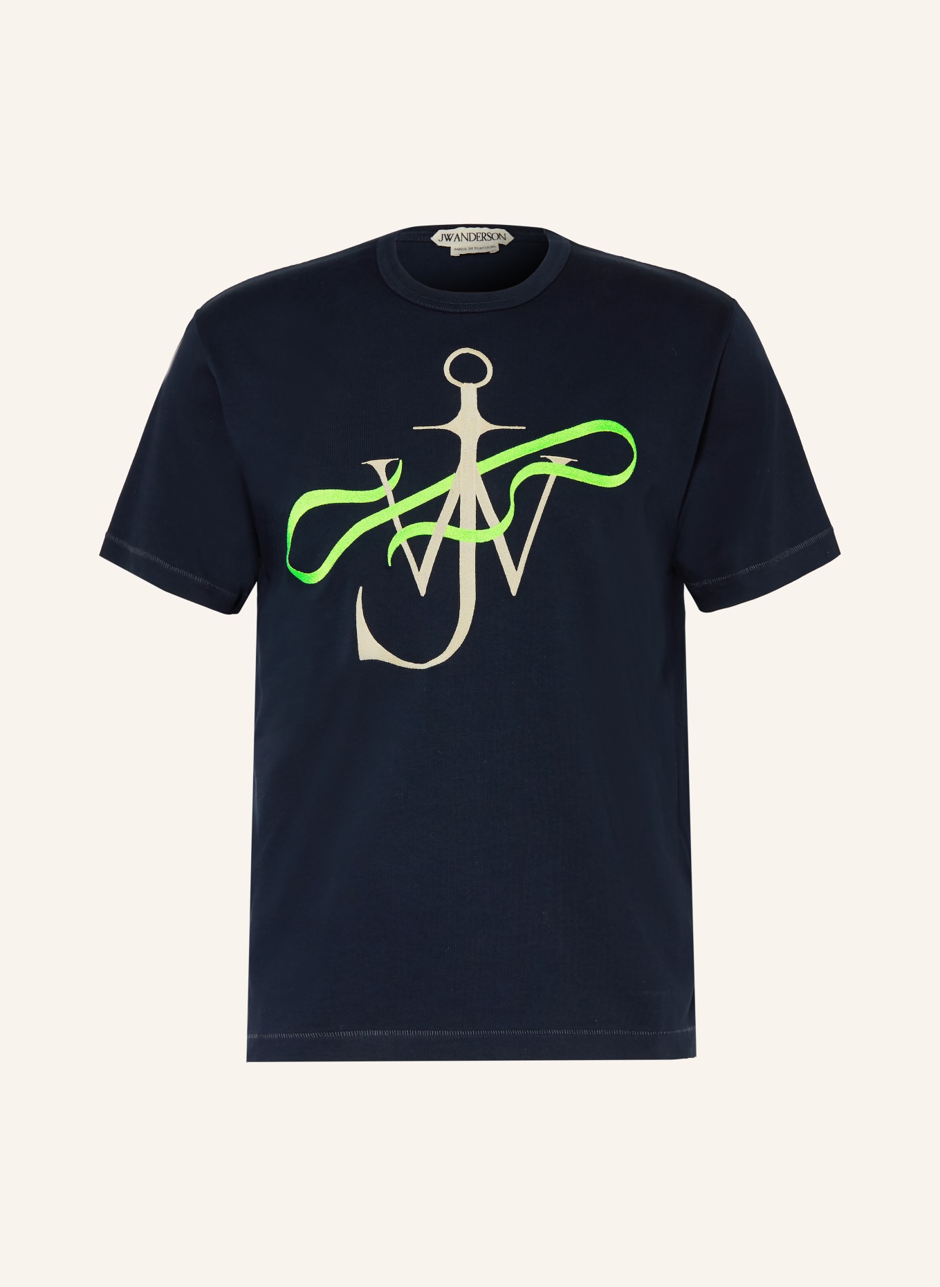 JW ANDERSON tričko: TMAVĚ MODRÁ / BÉŽOVÁ / NEONOVĚ ZELENÁ
