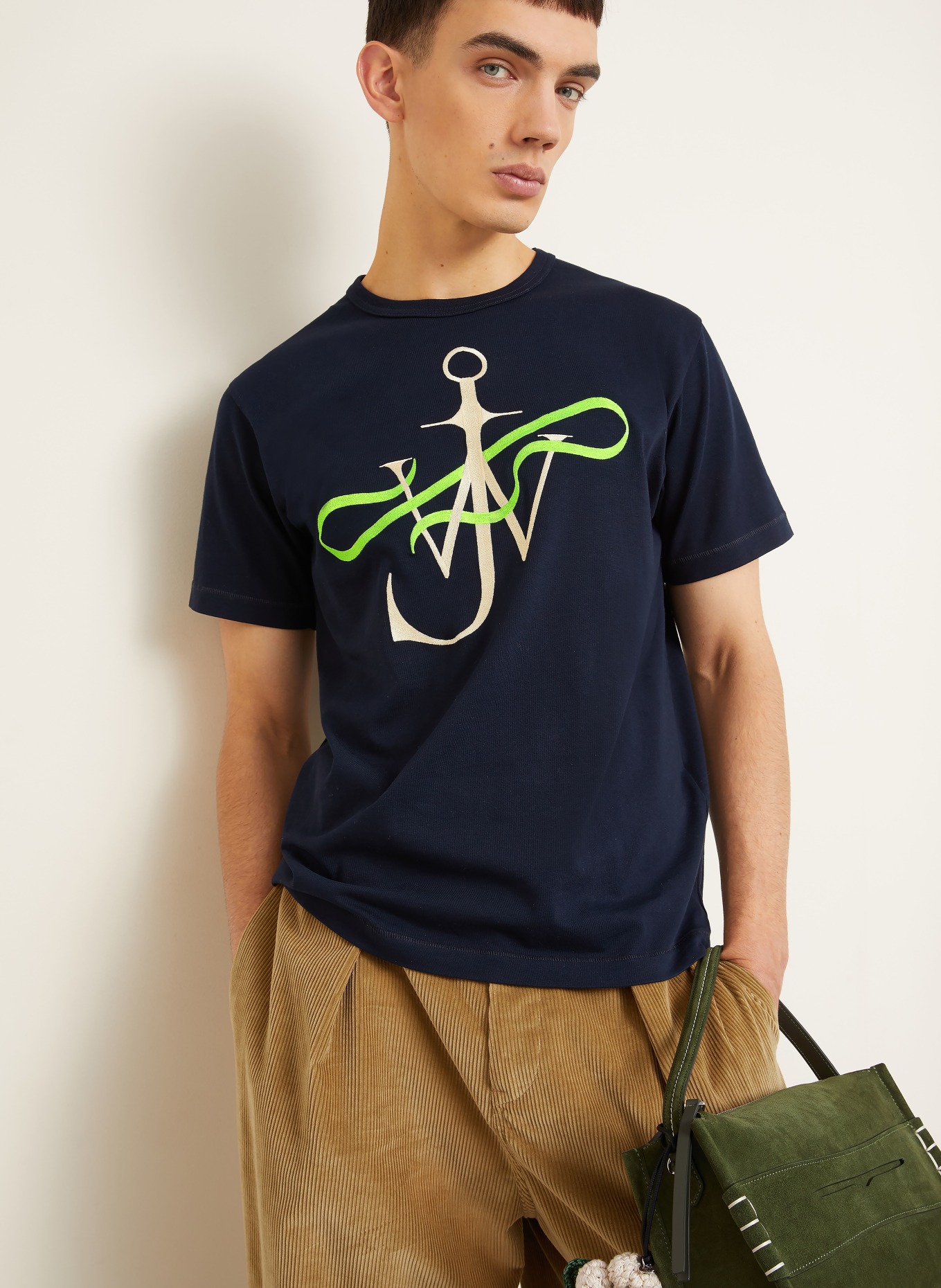 JW ANDERSON tričko: TMAVĚ MODRÁ / BÉŽOVÁ / NEONOVĚ ZELENÁ