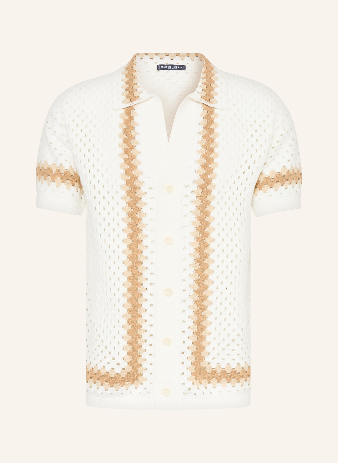 FRESCOBOL CARIOCA Kurzarm-Hemd PINTO Comfort Fit: WEISS / CAMEL / HELLBRAUN