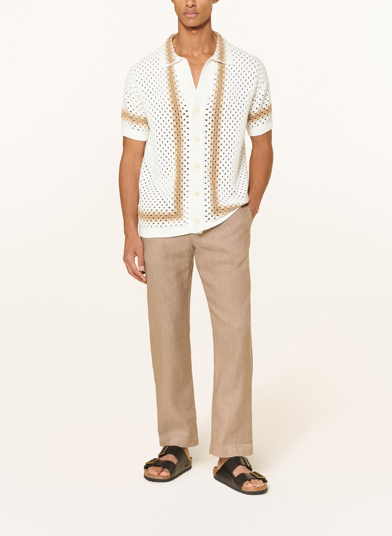 FRESCOBOL CARIOCA Kurzarm-Hemd PINTO Comfort Fit: WEISS / CAMEL / HELLBRAUN