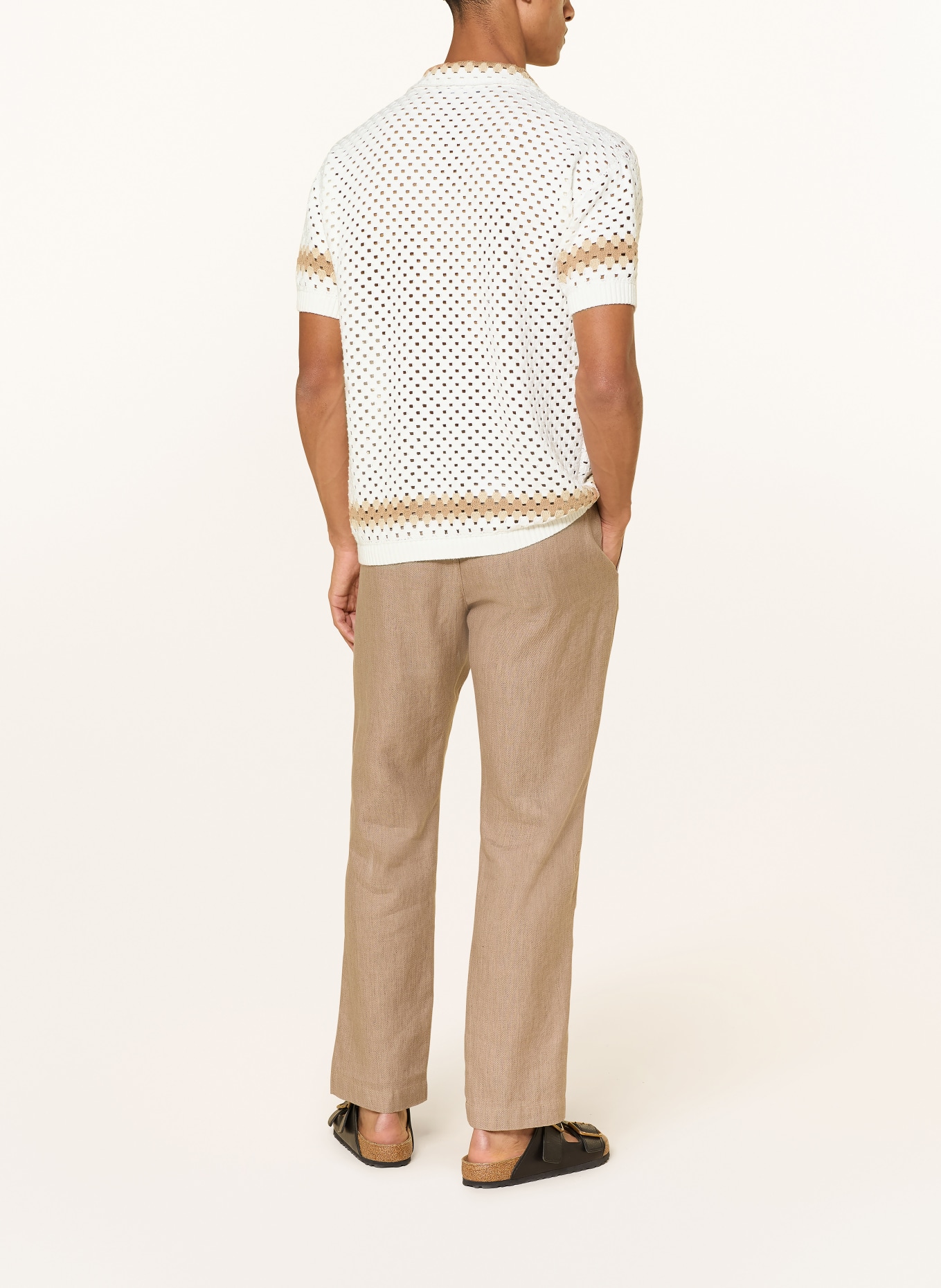 FRESCOBOL CARIOCA Kurzarm-Hemd PINTO Comfort Fit: WEISS / CAMEL / HELLBRAUN