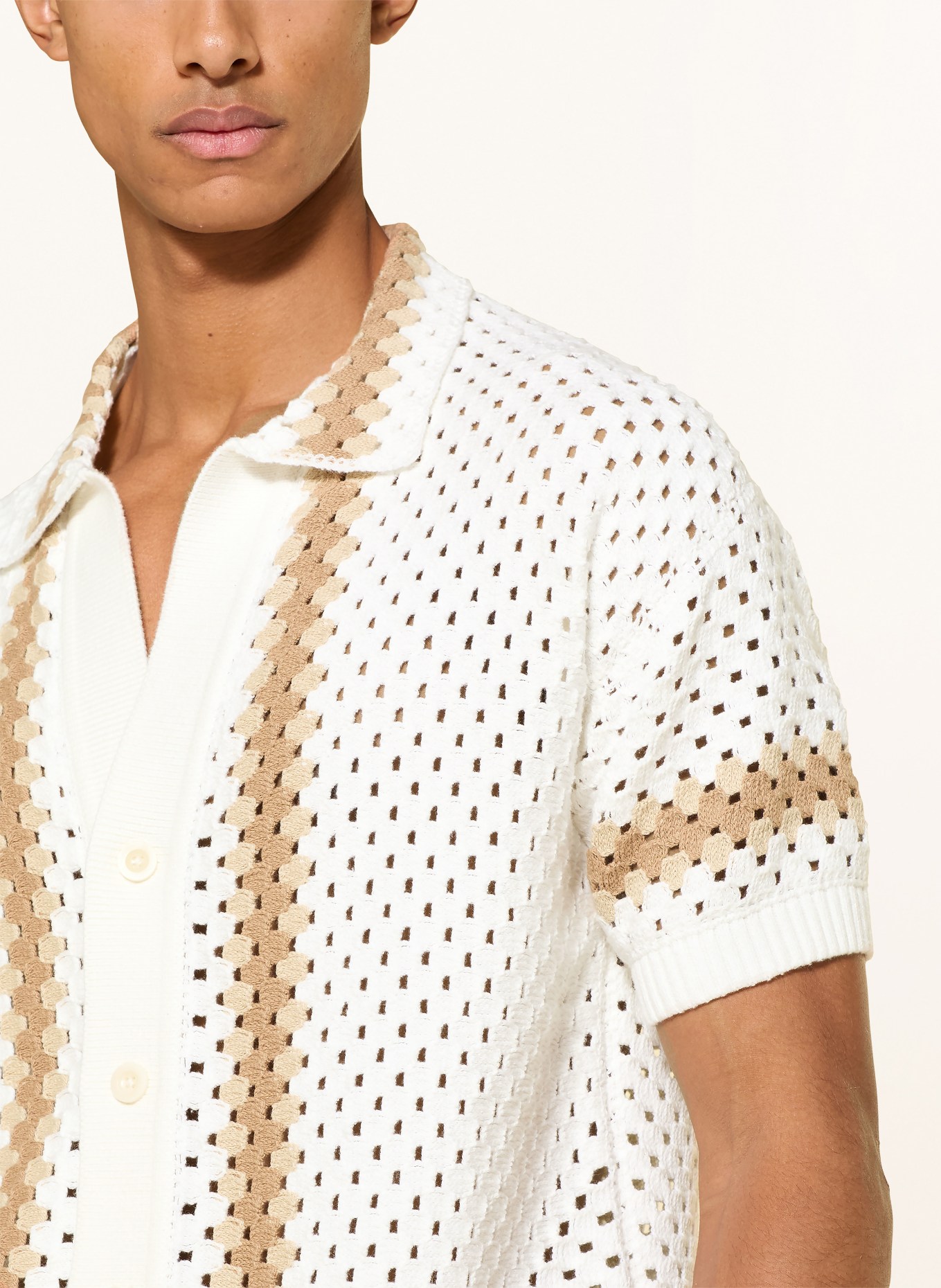 FRESCOBOL CARIOCA Kurzarm-Hemd PINTO Comfort Fit: WEISS / CAMEL / HELLBRAUN